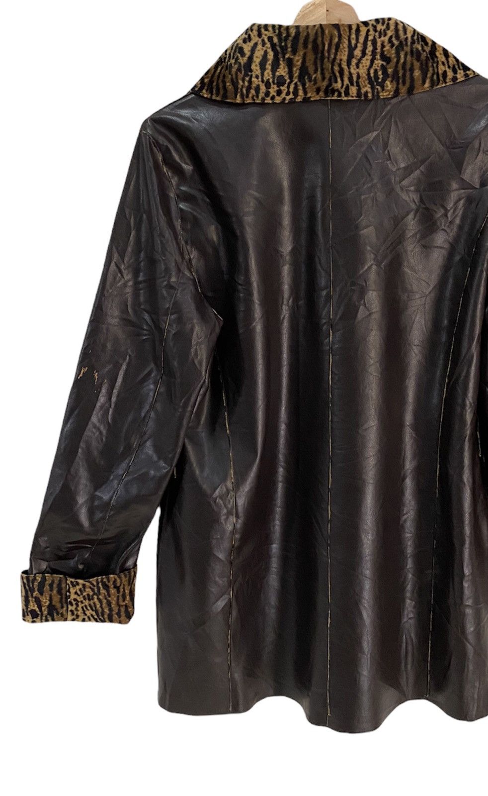 Vintage 🔥Luxury Made in Italy Leopard Lined Brown Leather Overcoat Size US S / EU 44-46 / 1 - 8 Thumbnail