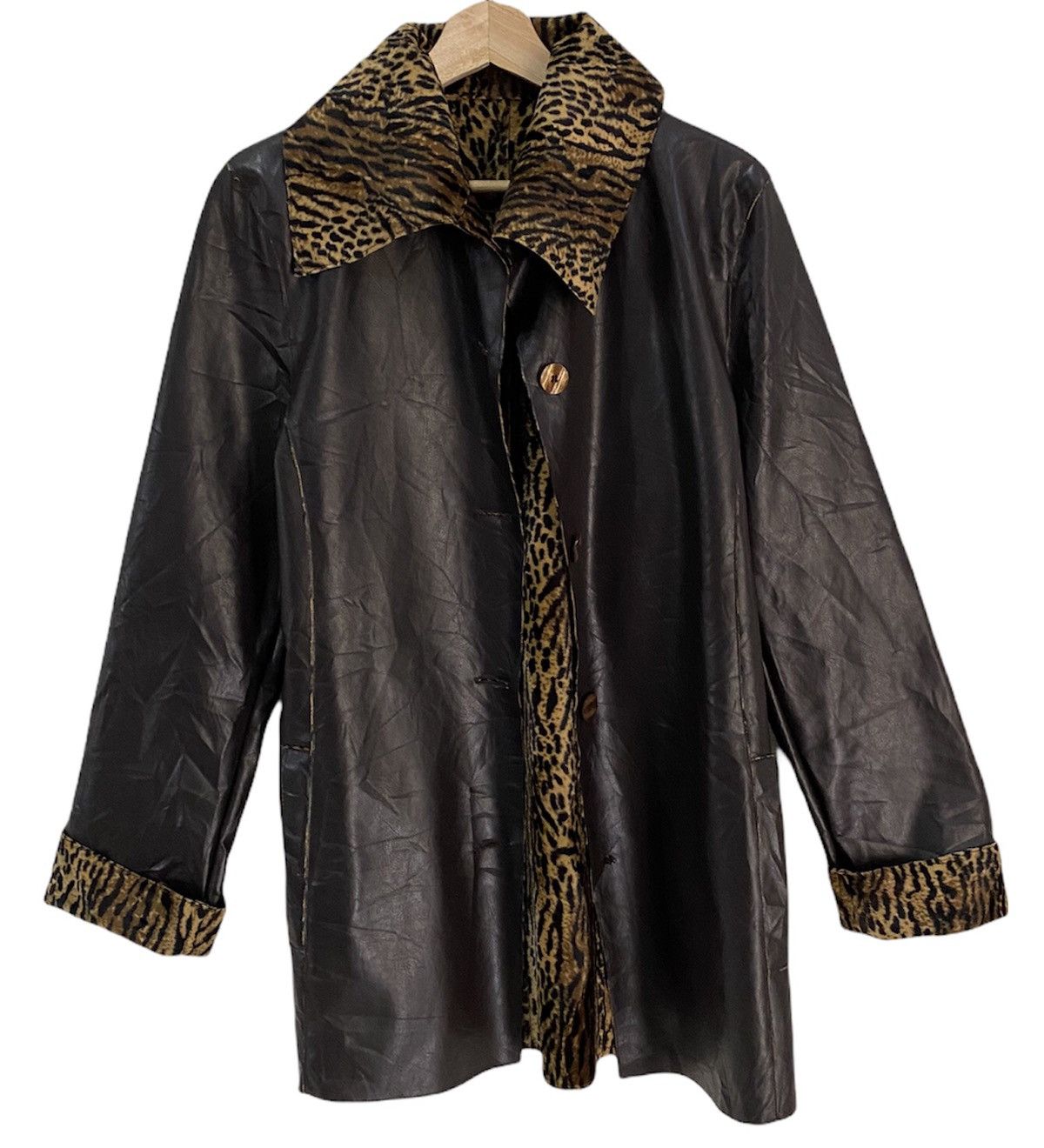 Vintage 🔥Luxury Made in Italy Leopard Lined Brown Leather Overcoat Size US S / EU 44-46 / 1 - 1 Thumbnail