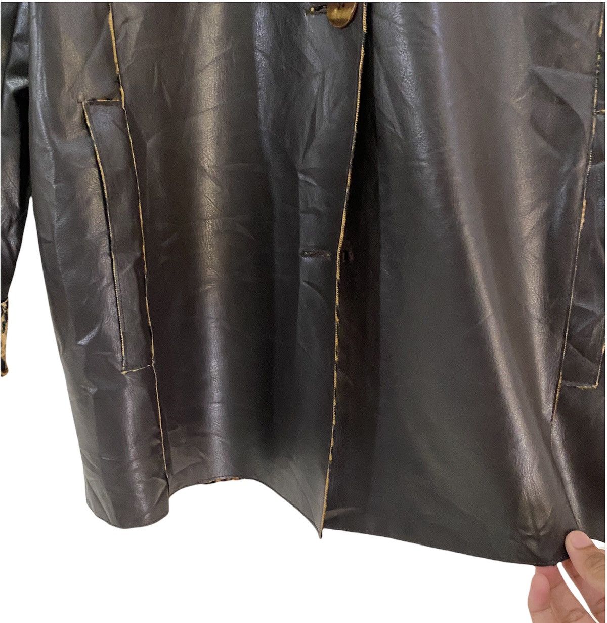 Vintage 🔥Luxury Made in Italy Leopard Lined Brown Leather Overcoat Size US S / EU 44-46 / 1 - 9 Thumbnail