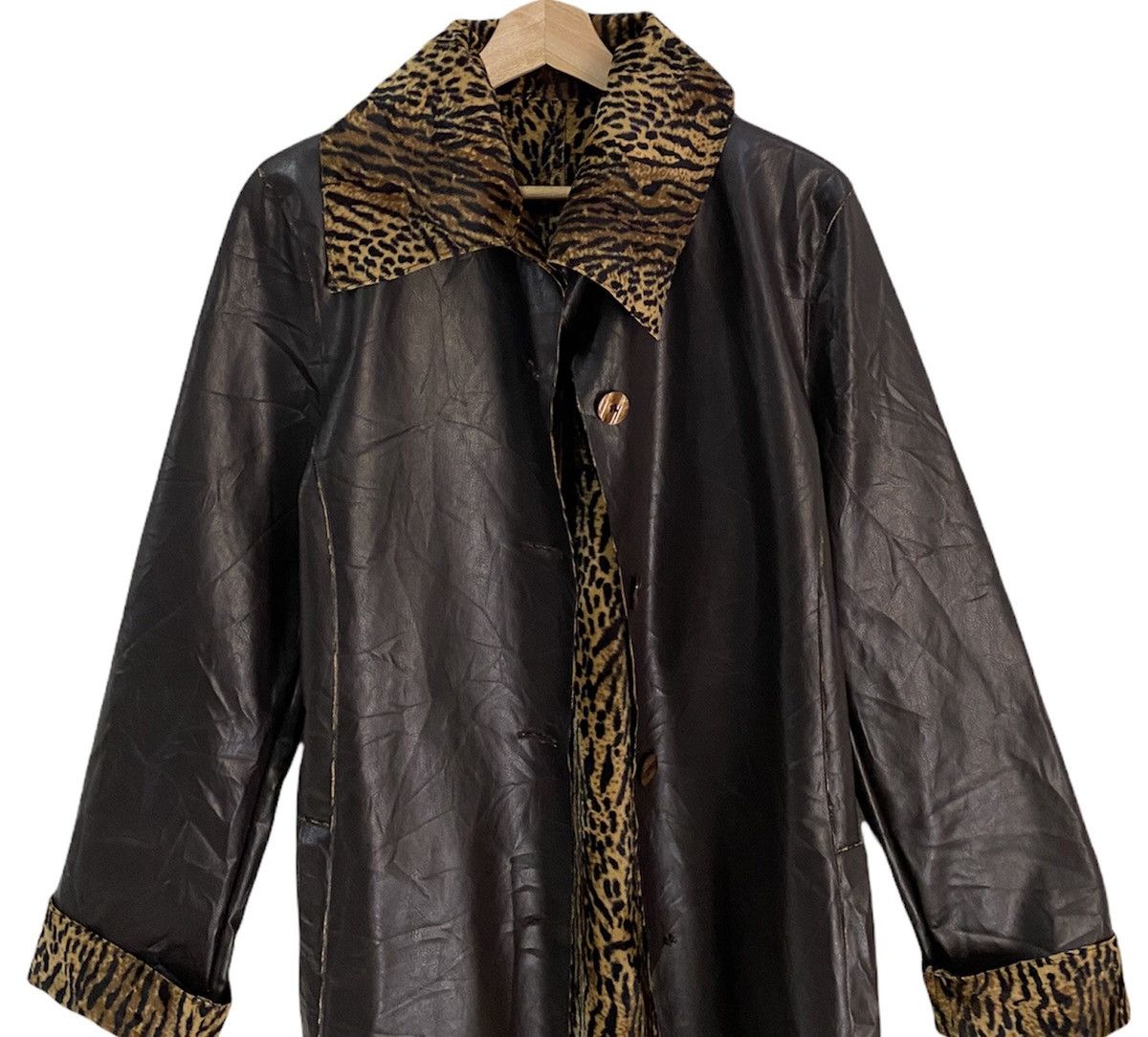 Vintage 🔥Luxury Made in Italy Leopard Lined Brown Leather Overcoat Size US S / EU 44-46 / 1 - 4 Thumbnail