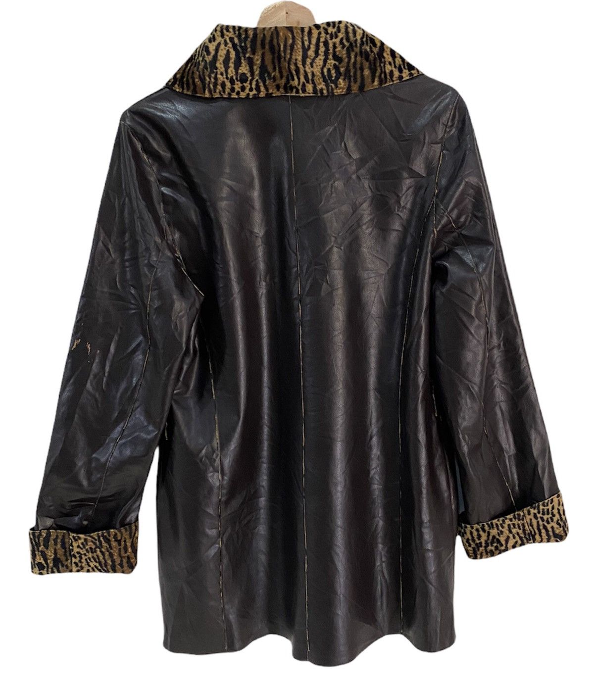 Vintage 🔥Luxury Made in Italy Leopard Lined Brown Leather Overcoat Size US S / EU 44-46 / 1 - 7 Thumbnail