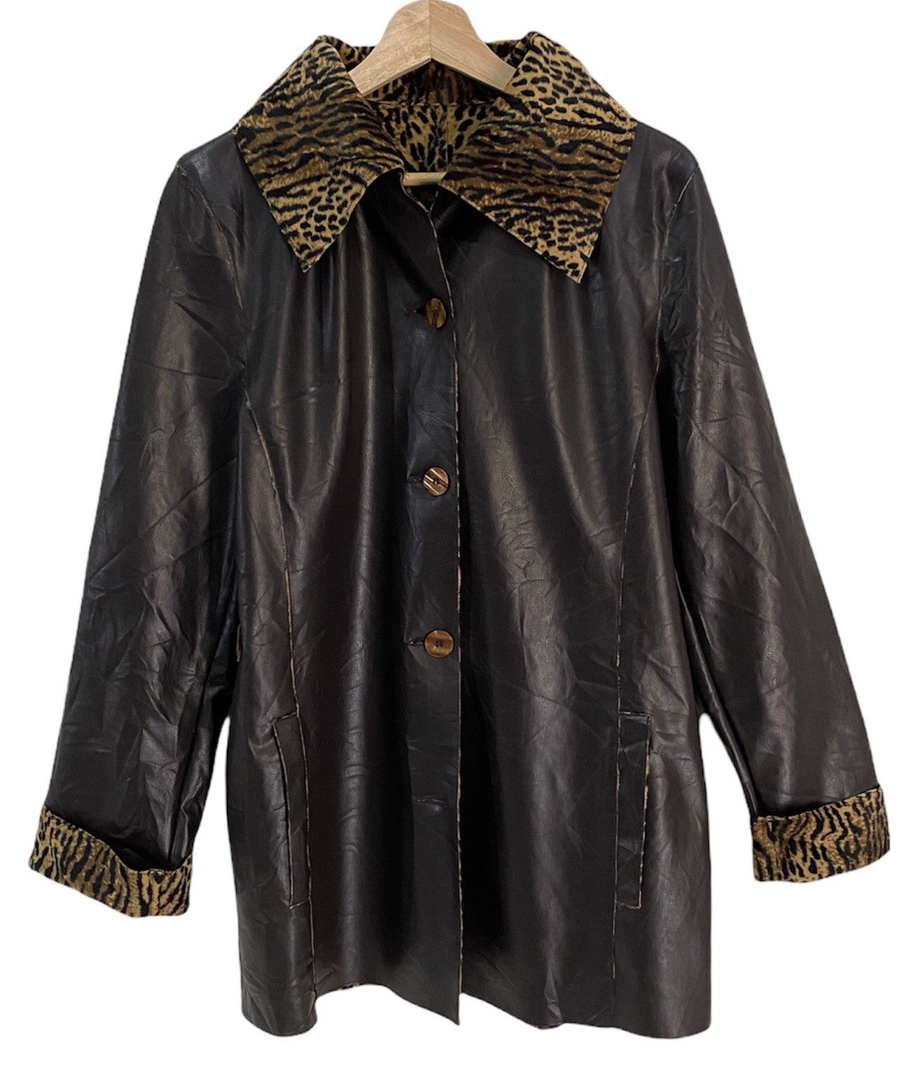 Vintage 🔥Luxury Made in Italy Leopard Lined Brown Leather Overcoat Size US S / EU 44-46 / 1 - 3 Thumbnail