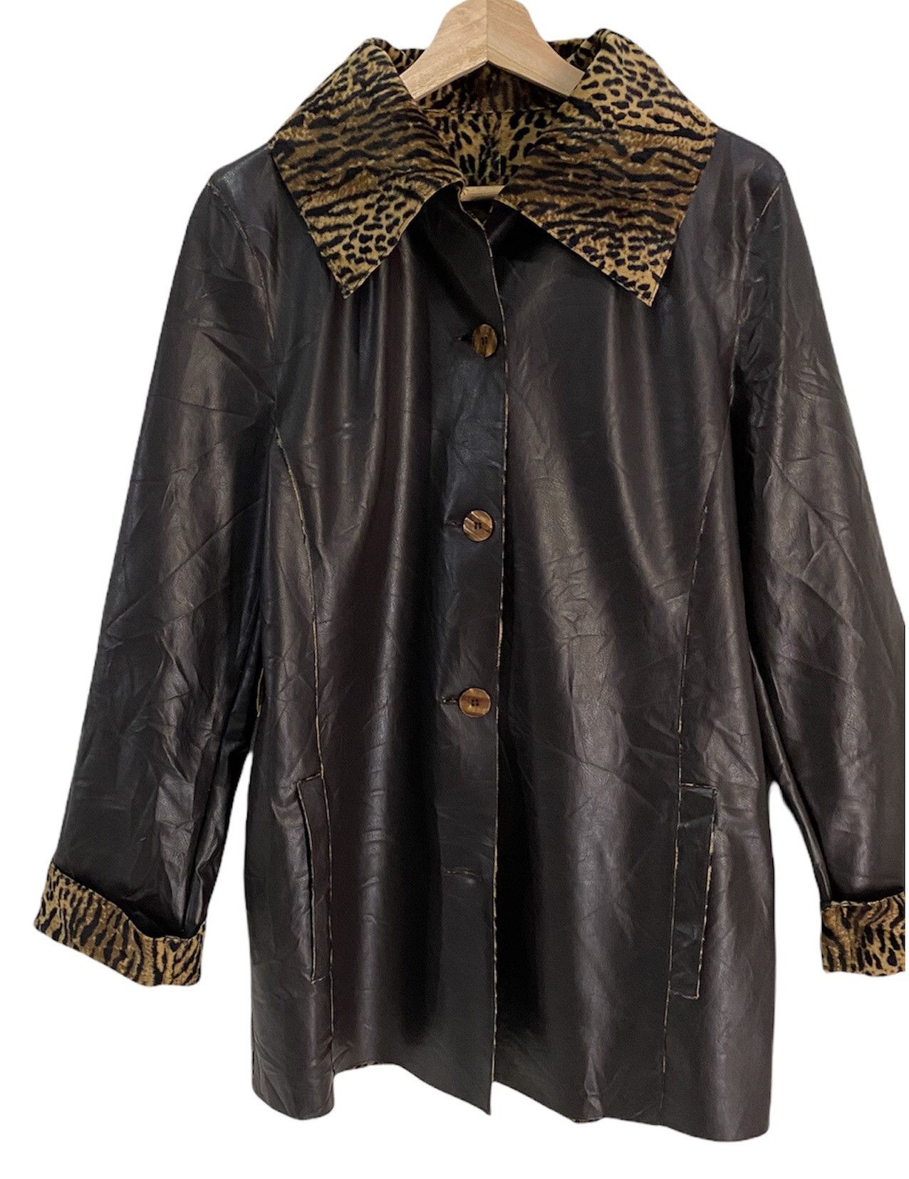 Vintage 🔥Luxury Made in Italy Leopard Lined Brown Leather Overcoat Size US S / EU 44-46 / 1 - 6 Thumbnail
