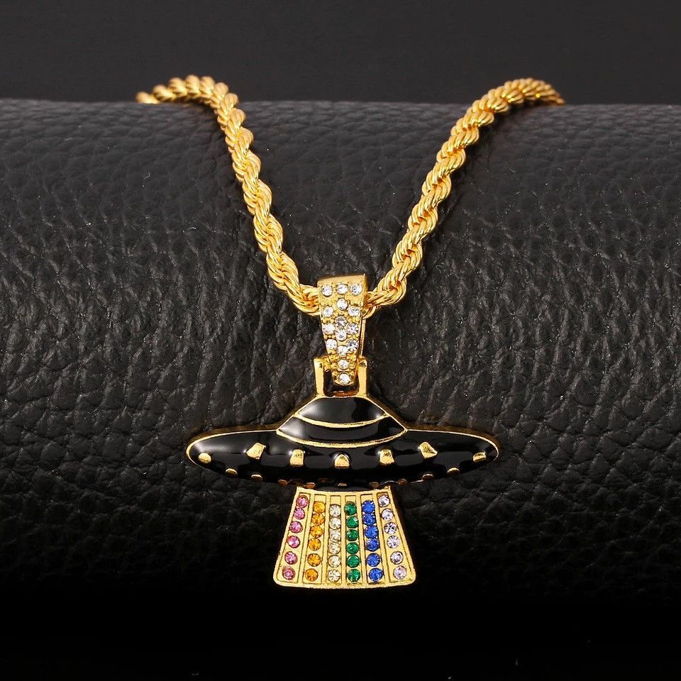 Jewelry Spaceship Enamel Shine Light Beam Crystal Pendant Necklace Size ONE SIZE - 2 Thumbnail