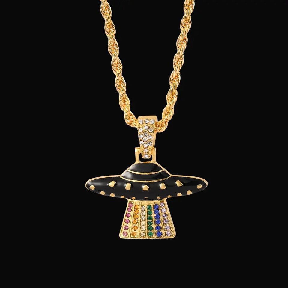 Jewelry Spaceship Enamel Shine Light Beam Crystal Pendant Necklace Size ONE SIZE - 1 Thumbnail