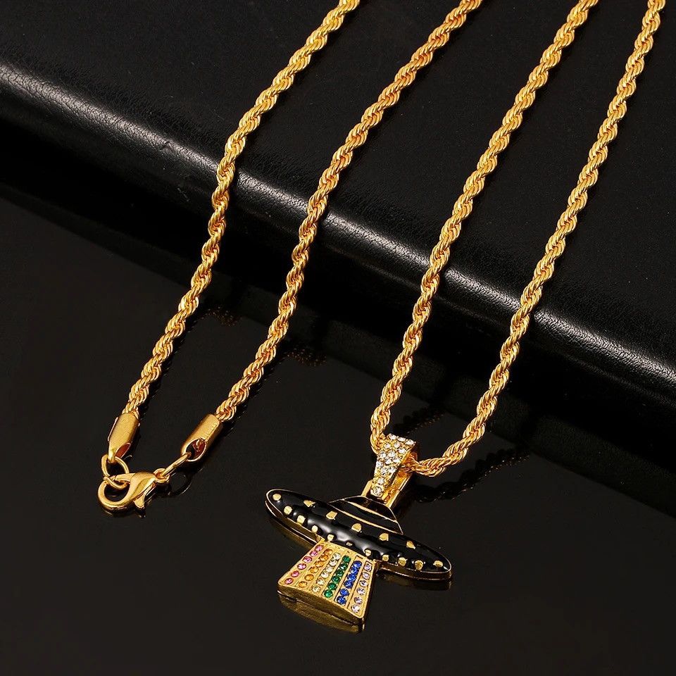 Jewelry Spaceship Enamel Shine Light Beam Crystal Pendant Necklace Size ONE SIZE - 4 Thumbnail
