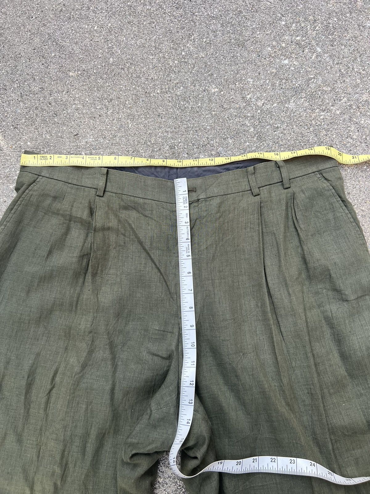 Mademoiselle Non Non Vintage Papas Japan Olive Green 100% Linen Trouser Pant Size US 38 / EU 54 - 2 Thumbnail