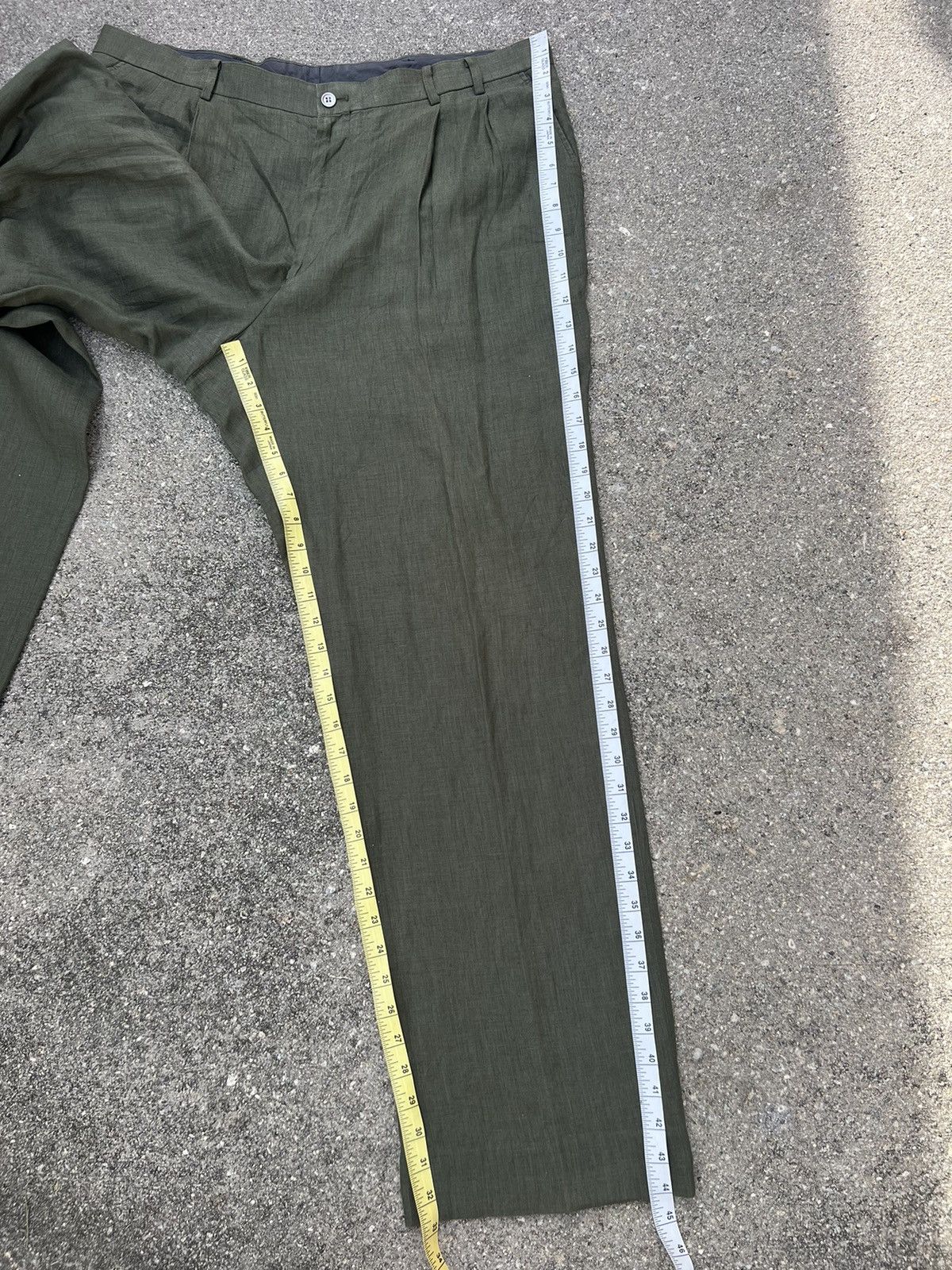 Mademoiselle Non Non Vintage Papas Japan Olive Green 100% Linen Trouser Pant Size US 38 / EU 54 - 4 Thumbnail