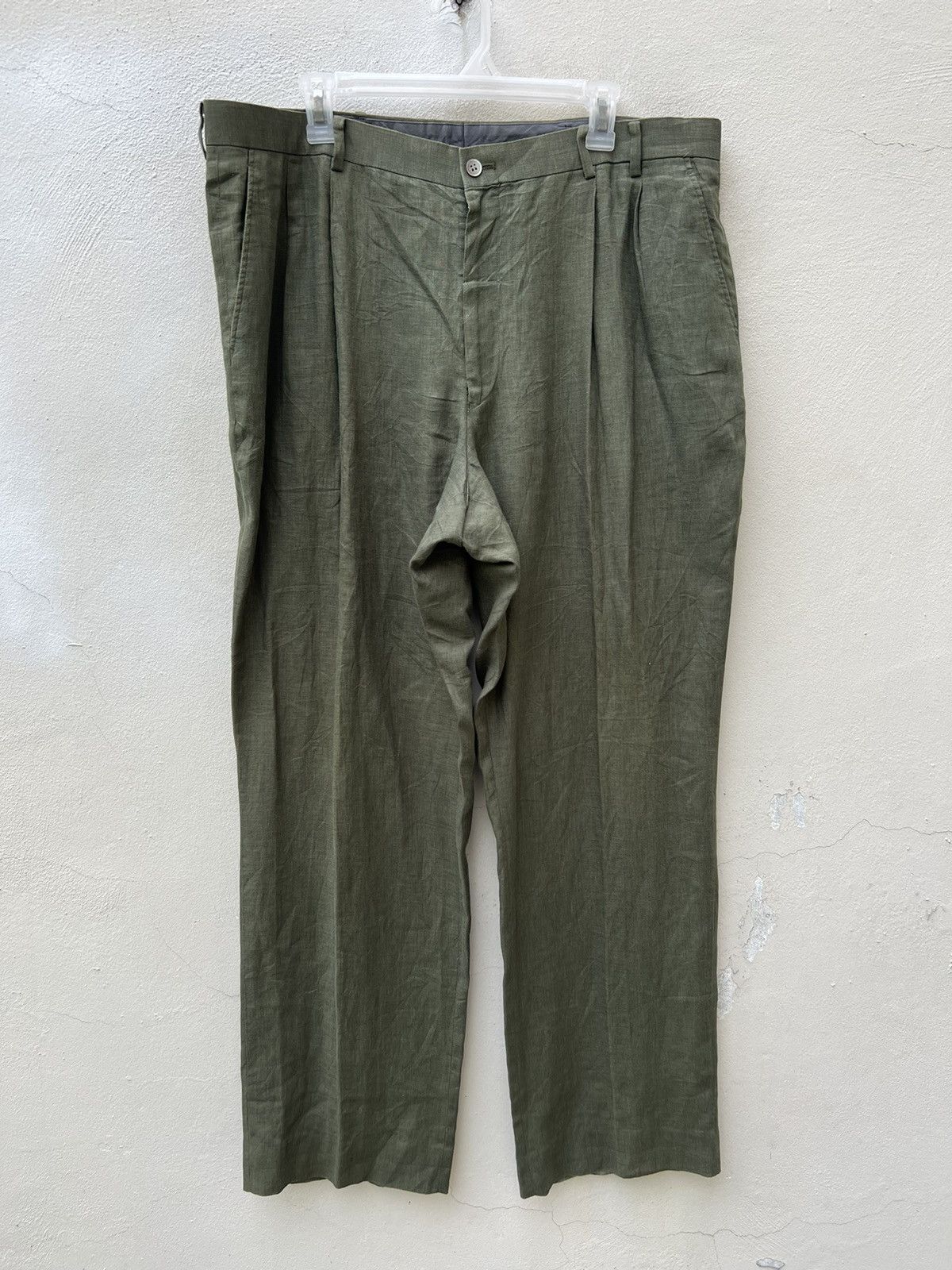 Mademoiselle Non Non Vintage Papas Japan Olive Green 100% Linen Trouser Pant Size US 38 / EU 54 - 6 Thumbnail
