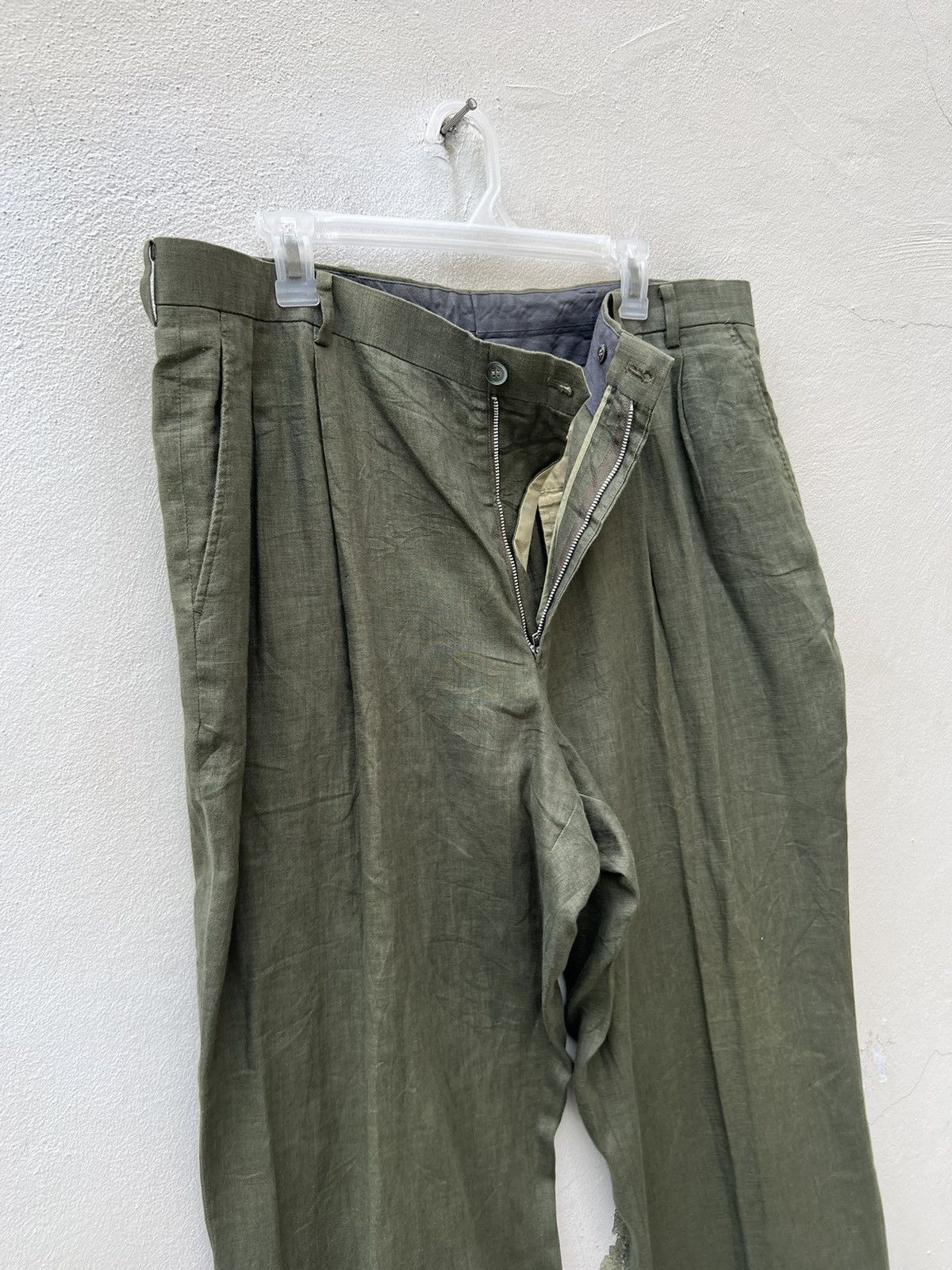 Mademoiselle Non Non Vintage Papas Japan Olive Green 100% Linen Trouser Pant Size US 38 / EU 54 - 9 Thumbnail
