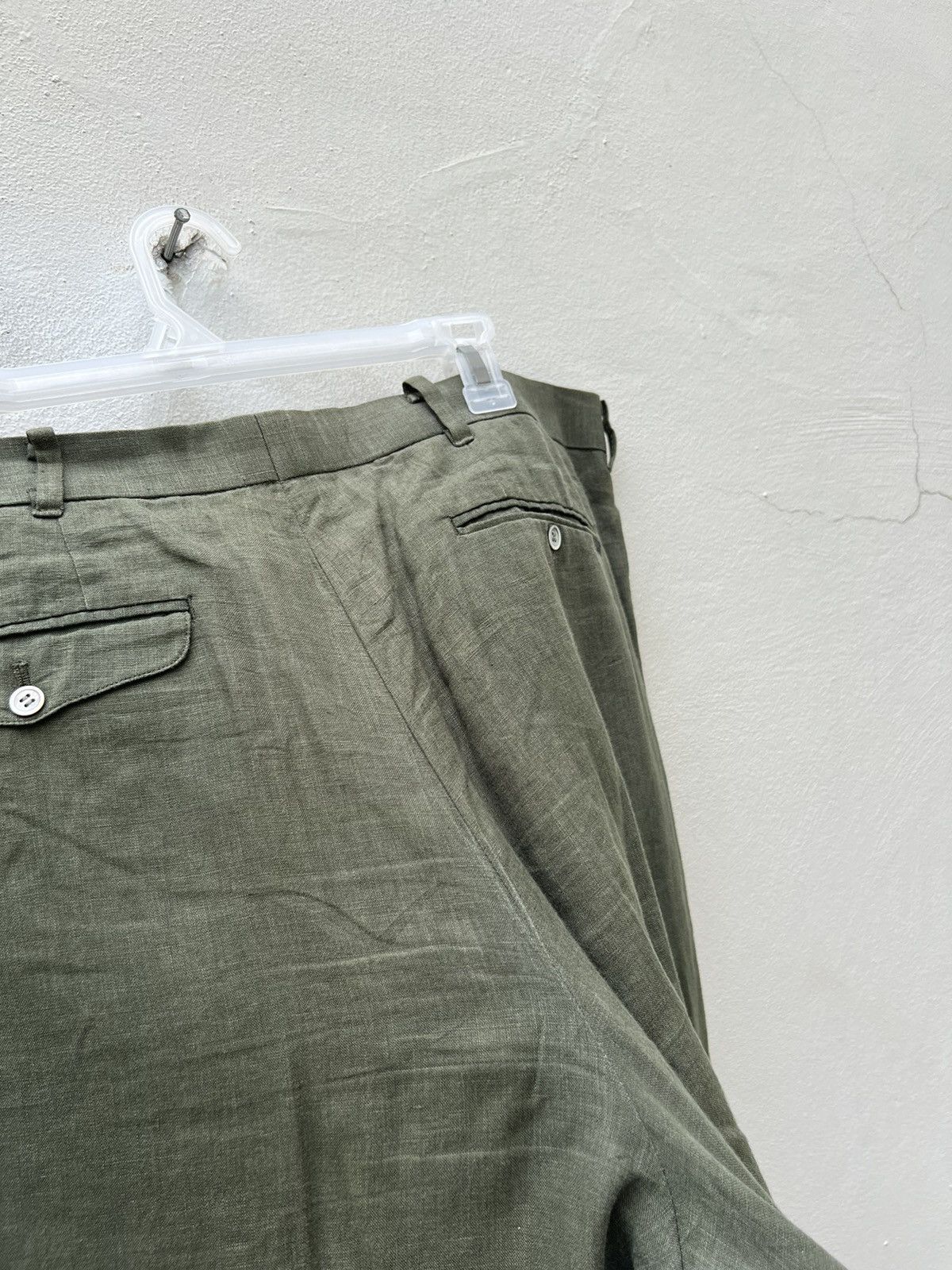 Mademoiselle Non Non Vintage Papas Japan Olive Green 100% Linen Trouser Pant Size US 38 / EU 54 - 16 Thumbnail