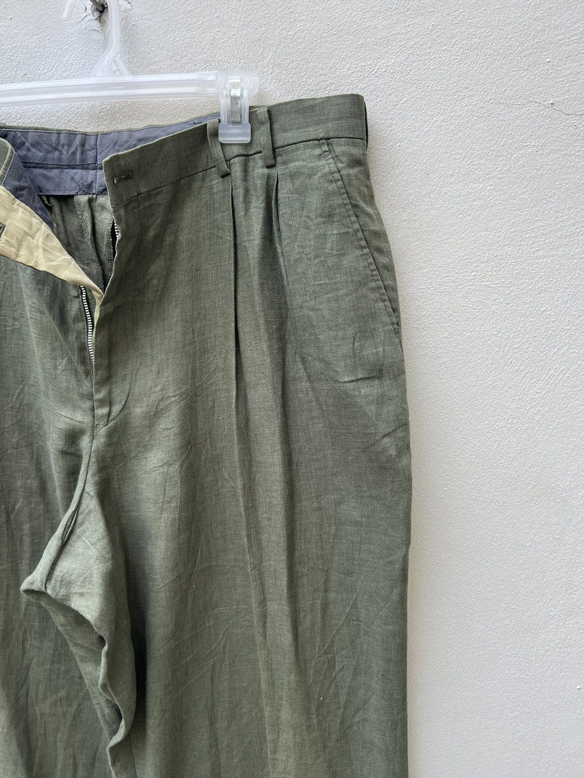 Mademoiselle Non Non Vintage Papas Japan Olive Green 100% Linen Trouser Pant Size US 38 / EU 54 - 12 Thumbnail