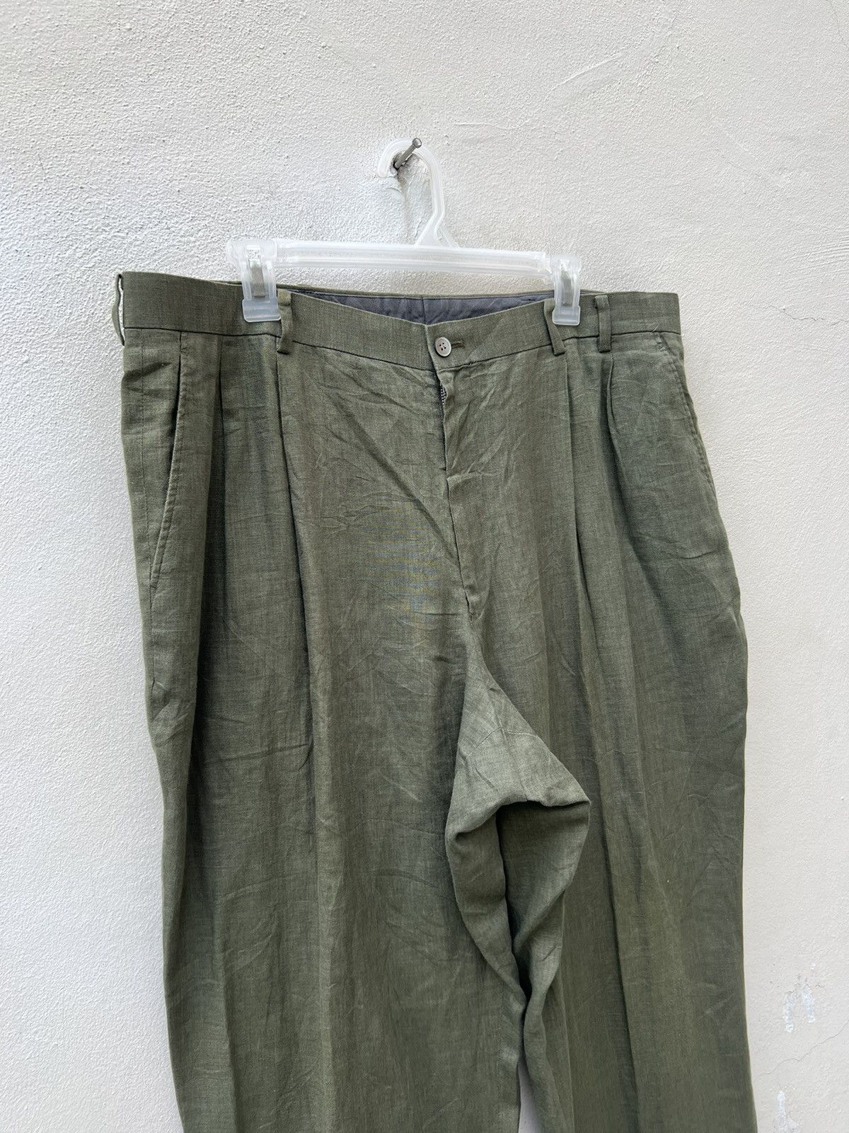 Mademoiselle Non Non Vintage Papas Japan Olive Green 100% Linen Trouser Pant Size US 38 / EU 54 - 7 Thumbnail