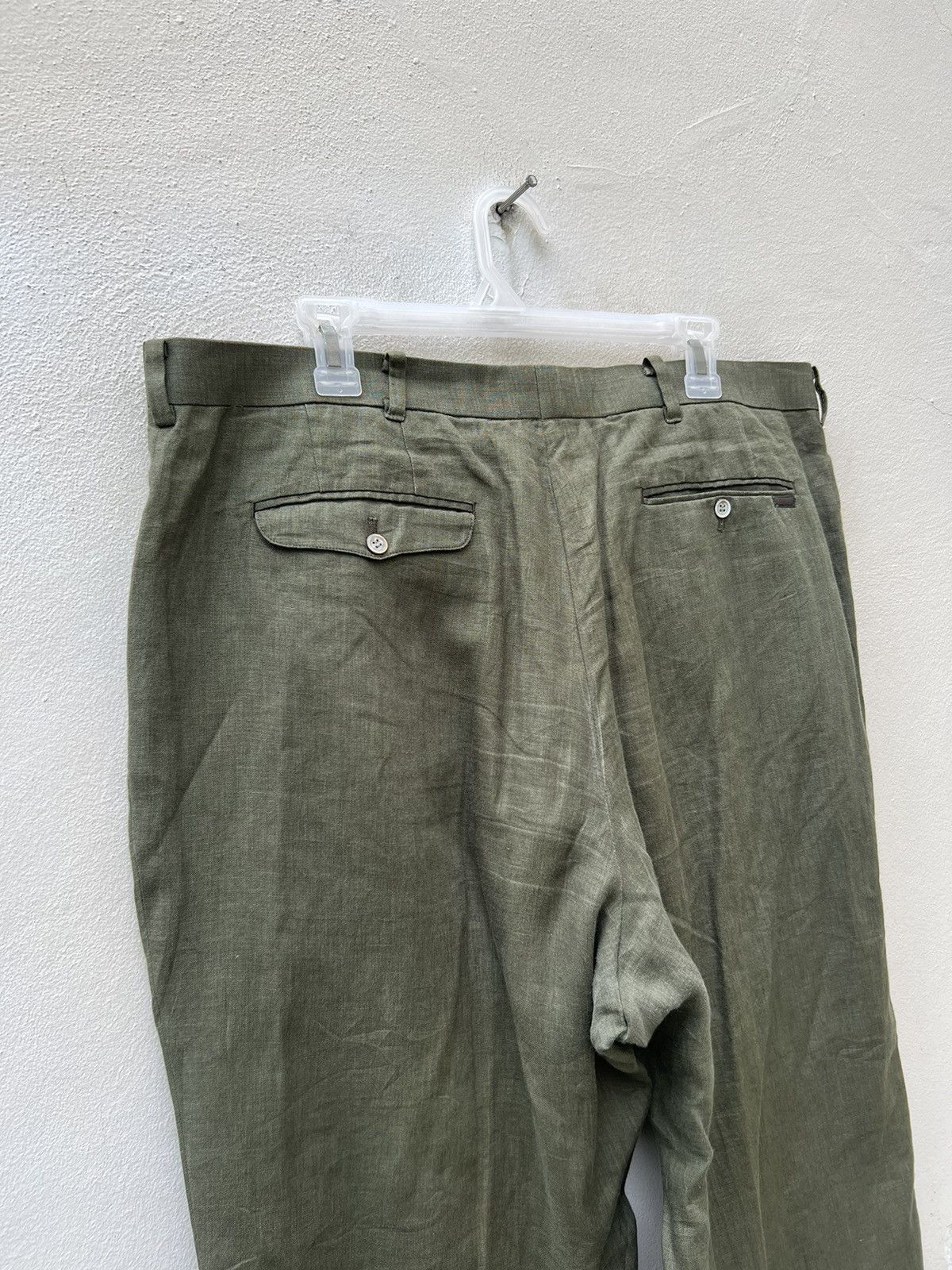 Mademoiselle Non Non Vintage Papas Japan Olive Green 100% Linen Trouser Pant Size US 38 / EU 54 - 15 Thumbnail