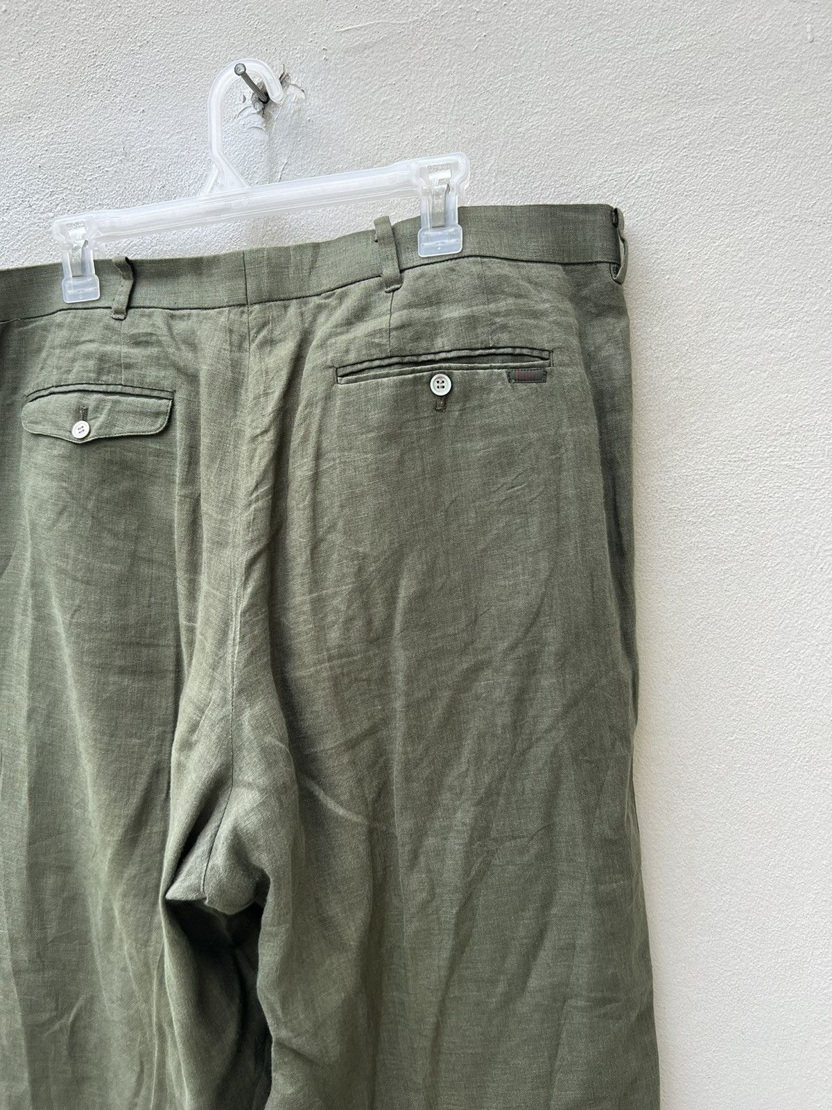 Mademoiselle Non Non Vintage Papas Japan Olive Green 100% Linen Trouser Pant Size US 38 / EU 54 - 19 Thumbnail