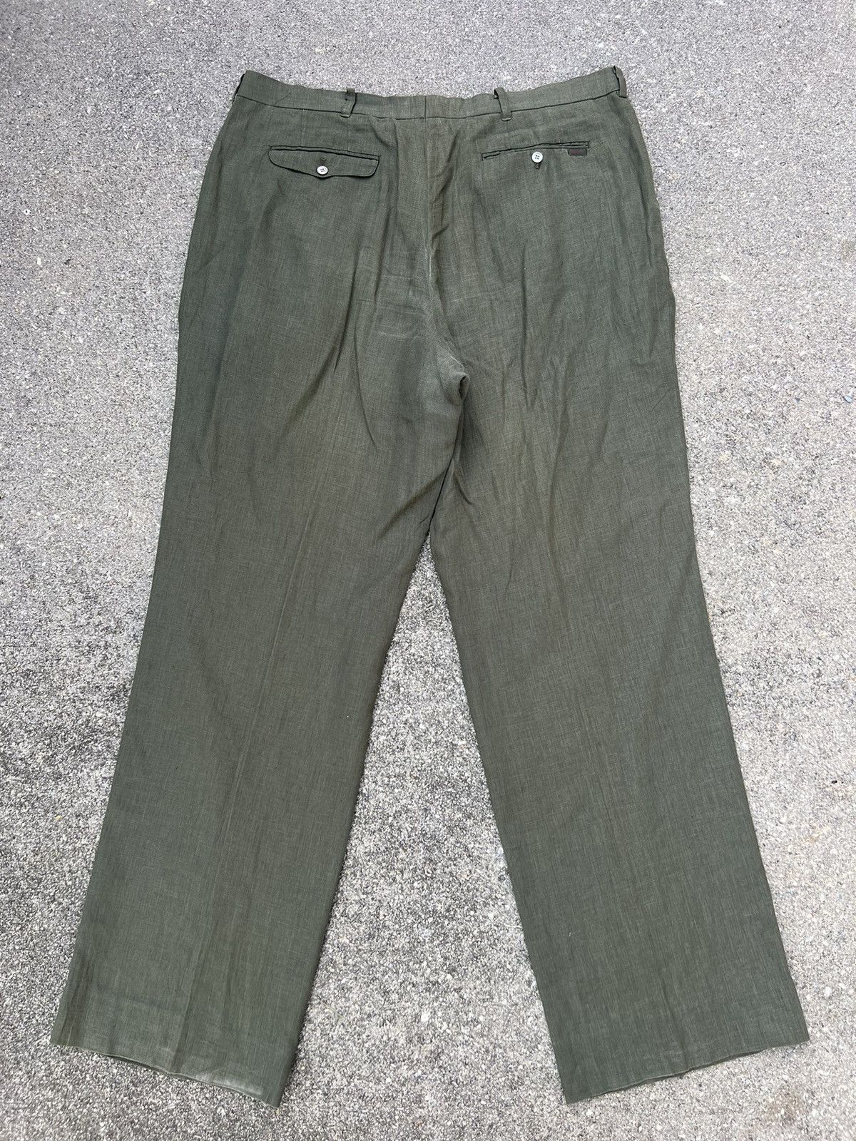 Mademoiselle Non Non Vintage Papas Japan Olive Green 100% Linen Trouser Pant Size US 38 / EU 54 - 5 Thumbnail