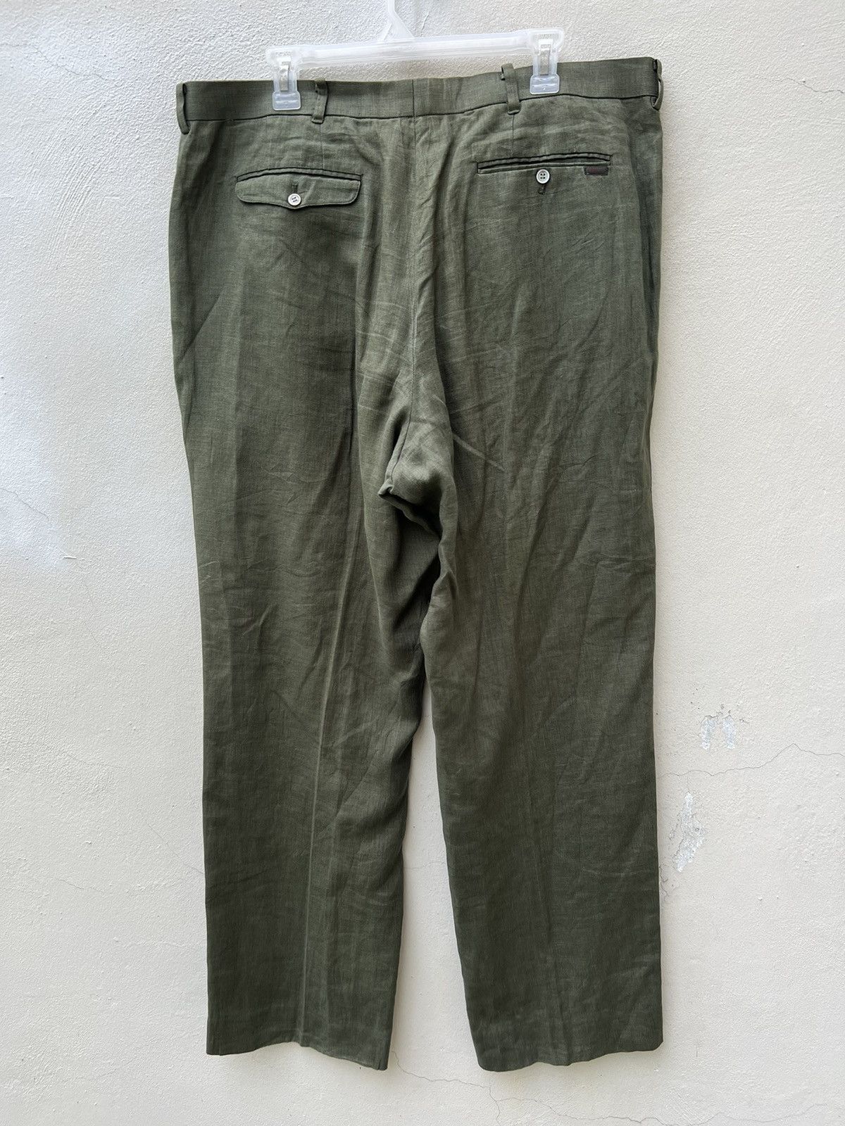Mademoiselle Non Non Vintage Papas Japan Olive Green 100% Linen Trouser Pant Size US 38 / EU 54 - 14 Thumbnail