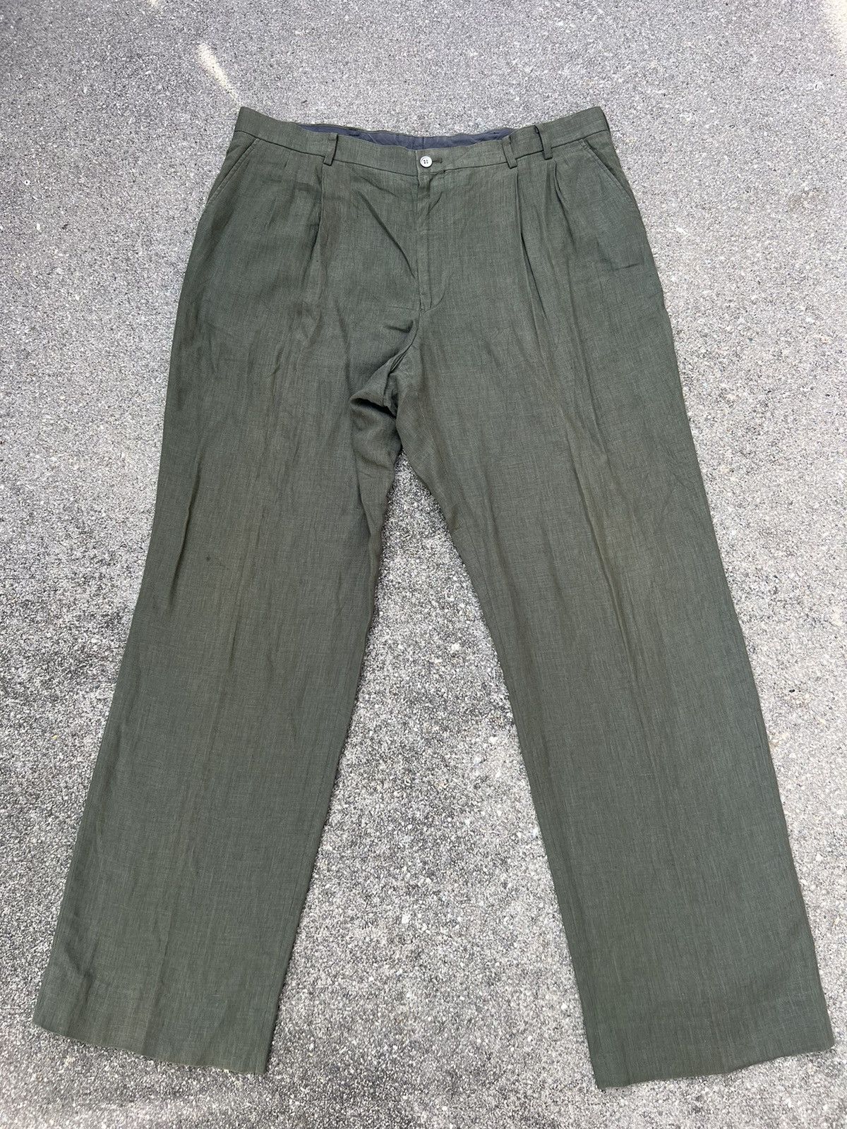Mademoiselle Non Non Vintage Papas Japan Olive Green 100% Linen Trouser Pant Size US 38 / EU 54 - 1 Thumbnail