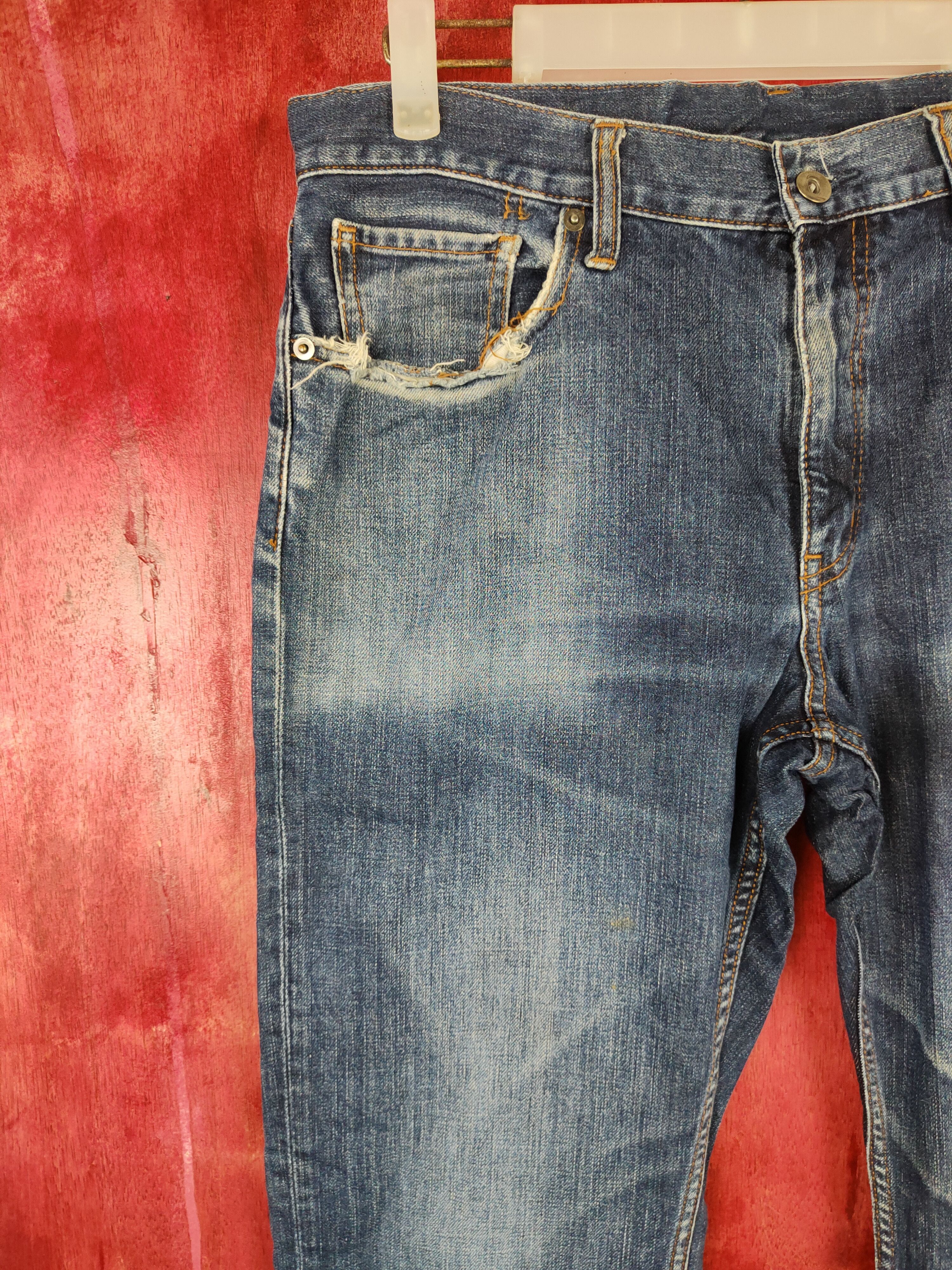 Japanese Brand Uniqlo japan Blue faded ripped distressed denim Jeans #4900 Size US 32 / EU 48 - 3 Thumbnail