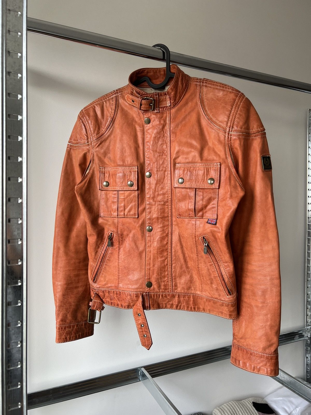 image of Belstaff Cougar Blouson Moto Brown Leather Jacket, Men's (Size Small)