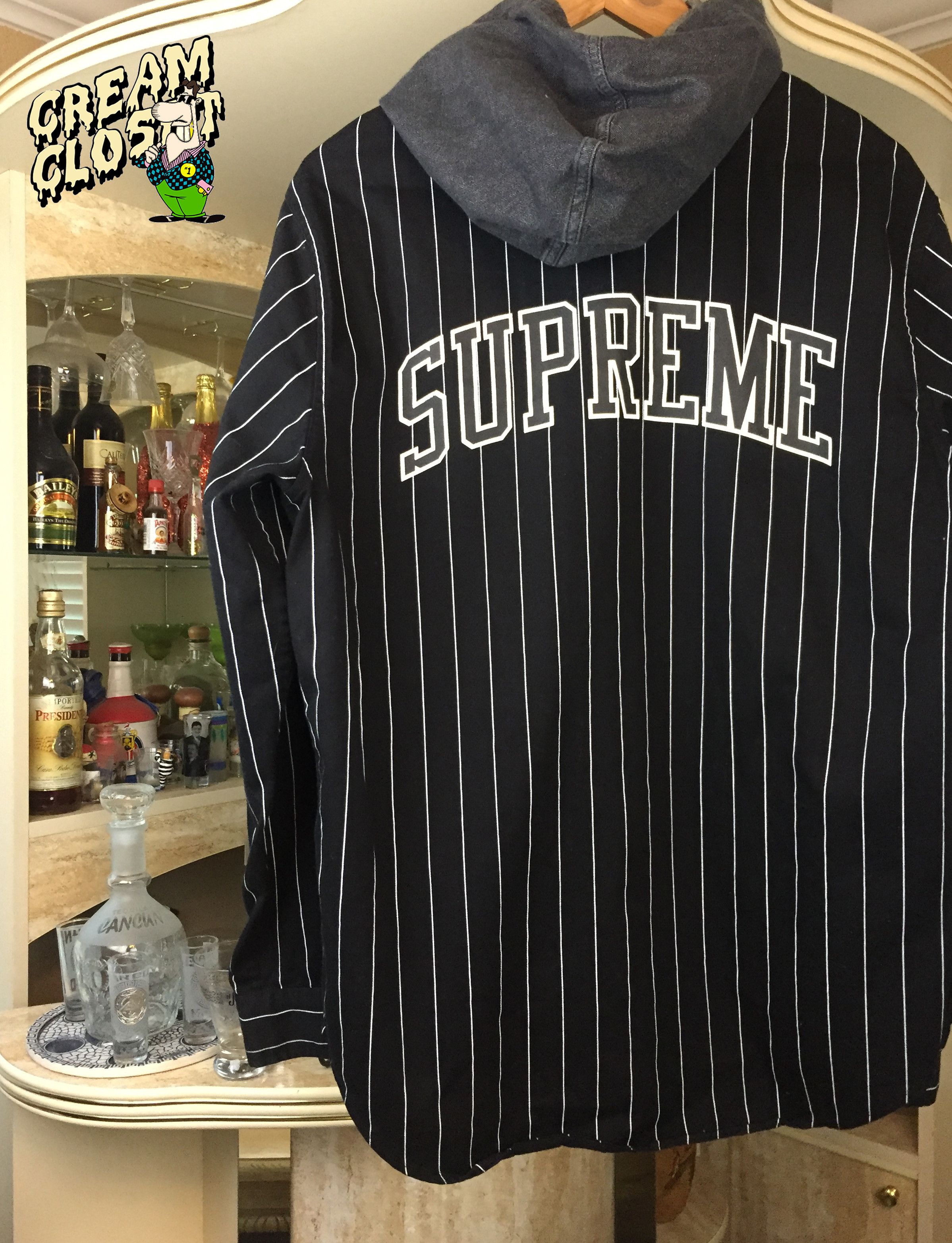 Supreme FW14 2014 SUPREME DENIM HOODED BASEBALL BUTTON UP JERSEY 
