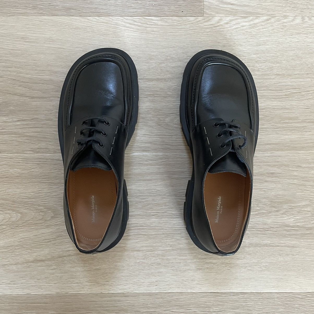 image of Maison Margiela Staple Lug Sole Oxford Shoes in Black, Men's (Size 12)