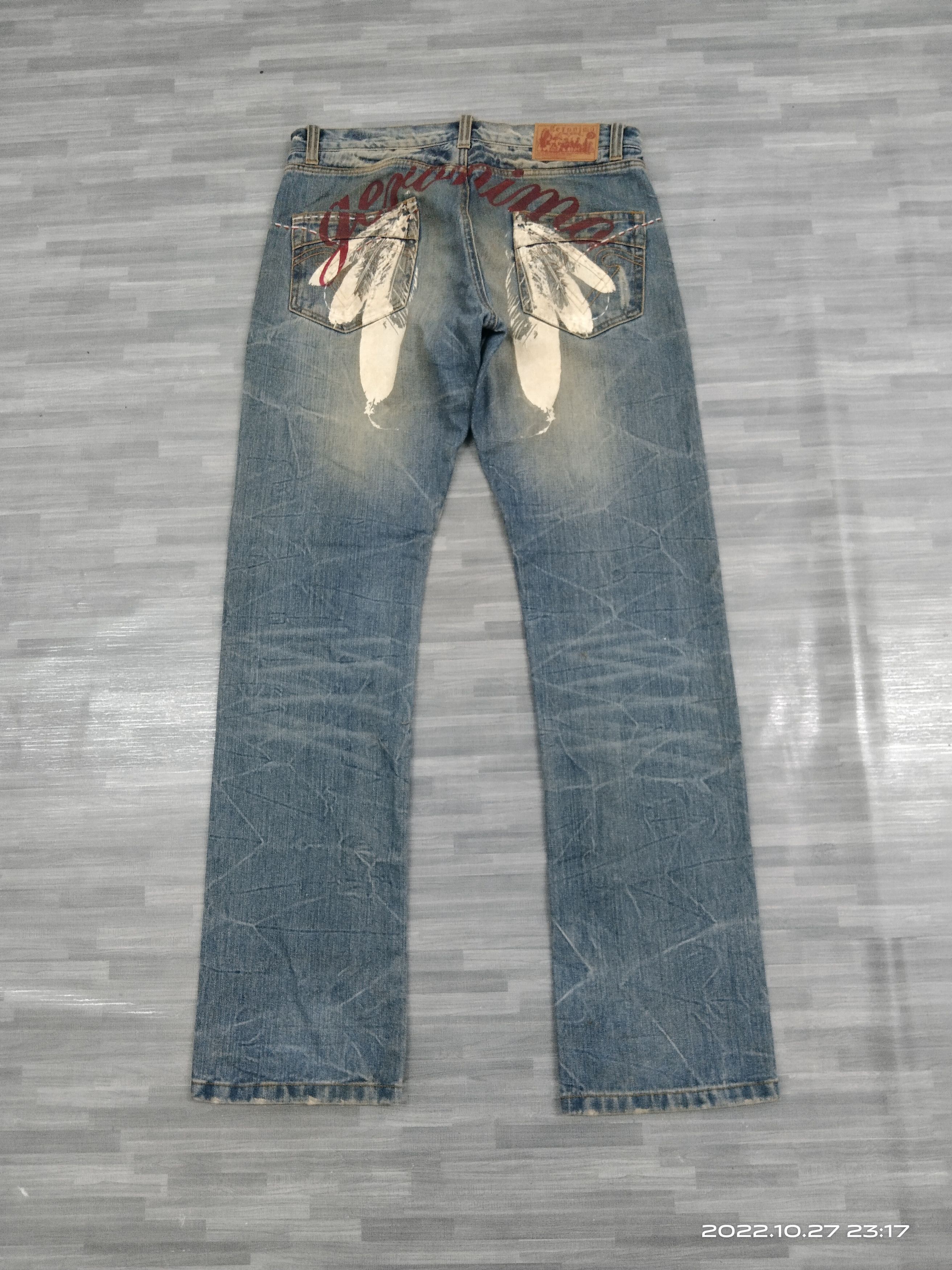 Art Comes First × Native DiSTRESSED NATIVE AMERICAN CULTURE ART GERONIM0 DENIM PANTS Size US 32 / EU 48 - 3 Thumbnail