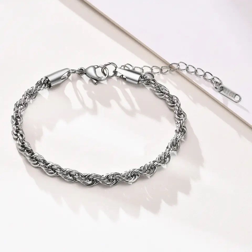 Jewelry 4MM Twisted Rope Chain Bracelet Size ONE SIZE - 2 Thumbnail