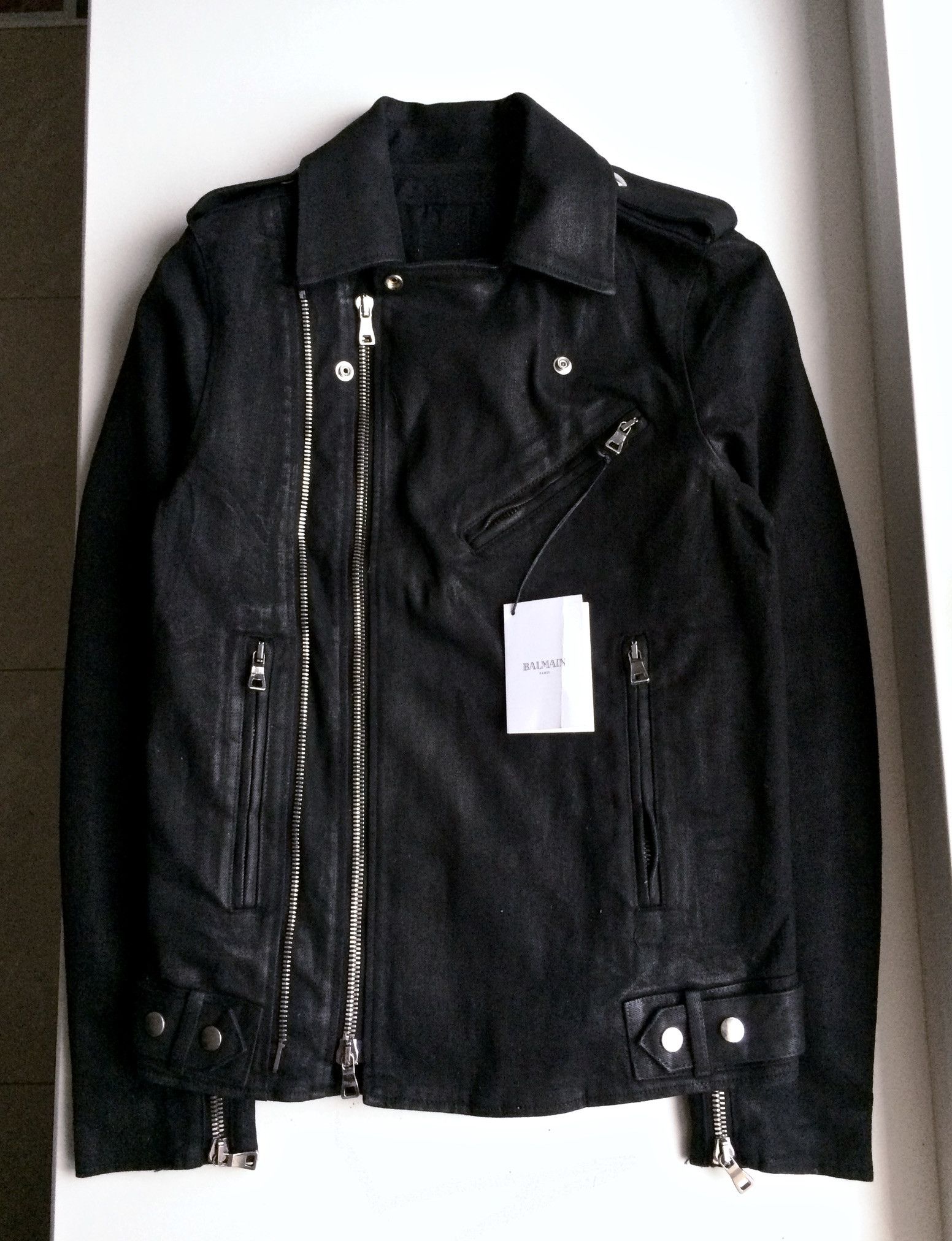 Balmain Black Waxed Denim Jacket Size US S / EU 44-46 / 1 - 2 Thumbnail