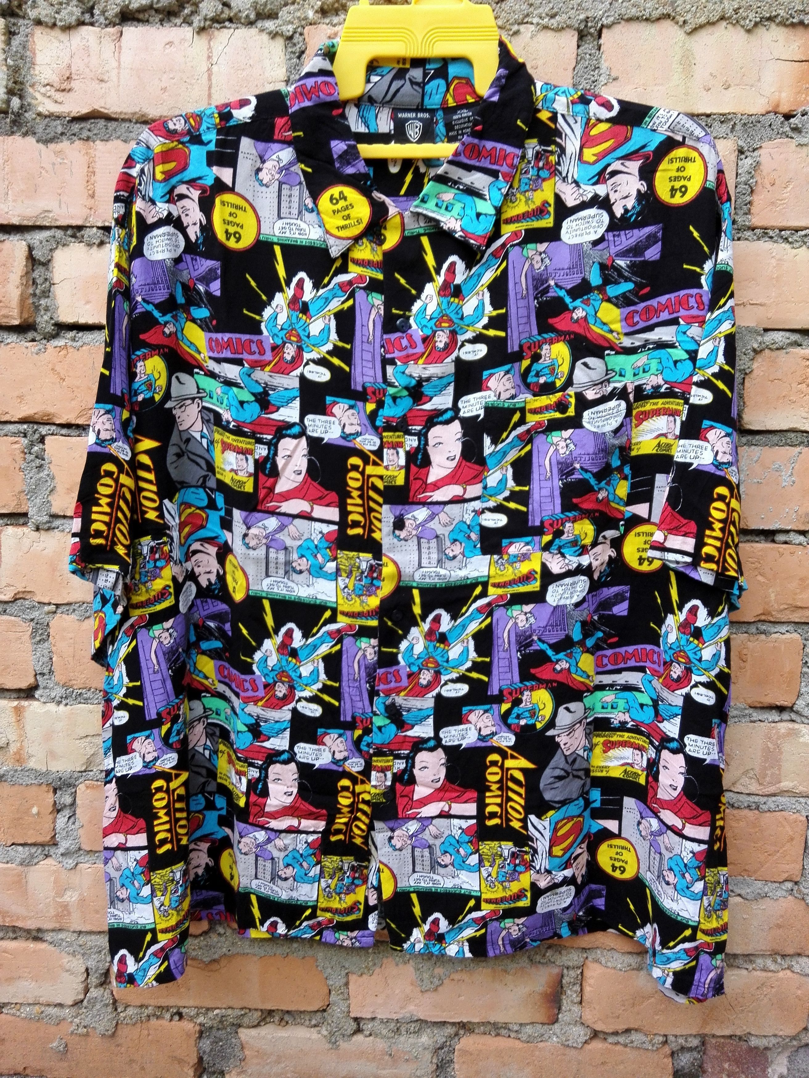 image of Dc Comics x Marvel Comics Vintage 90's Dc Comic Full Print 100% Rayon Shirt Xxl Size in Black, Men'