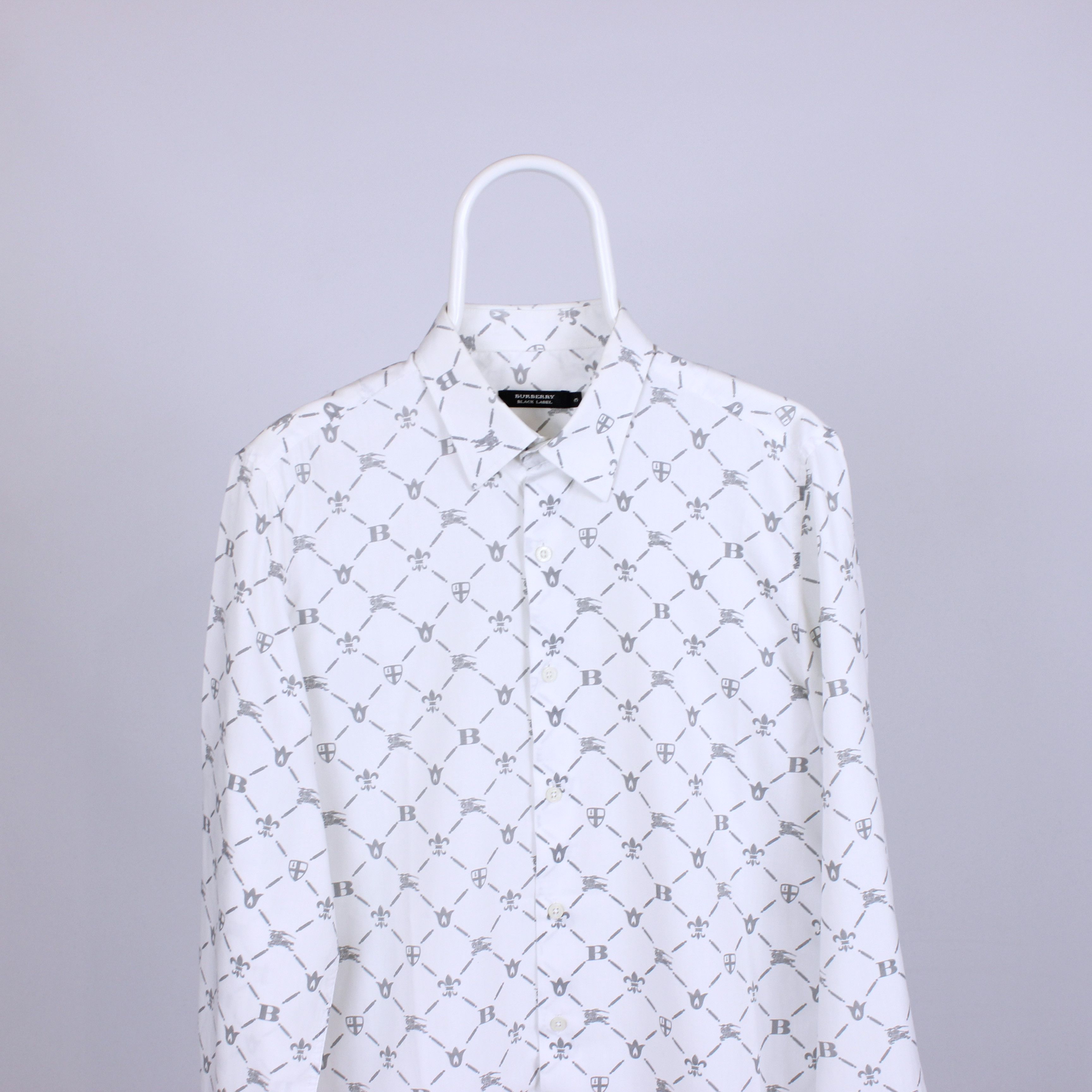 image of Vintage Burberry Monogram Shirt Black Labels in White, Men's (Size Medium)