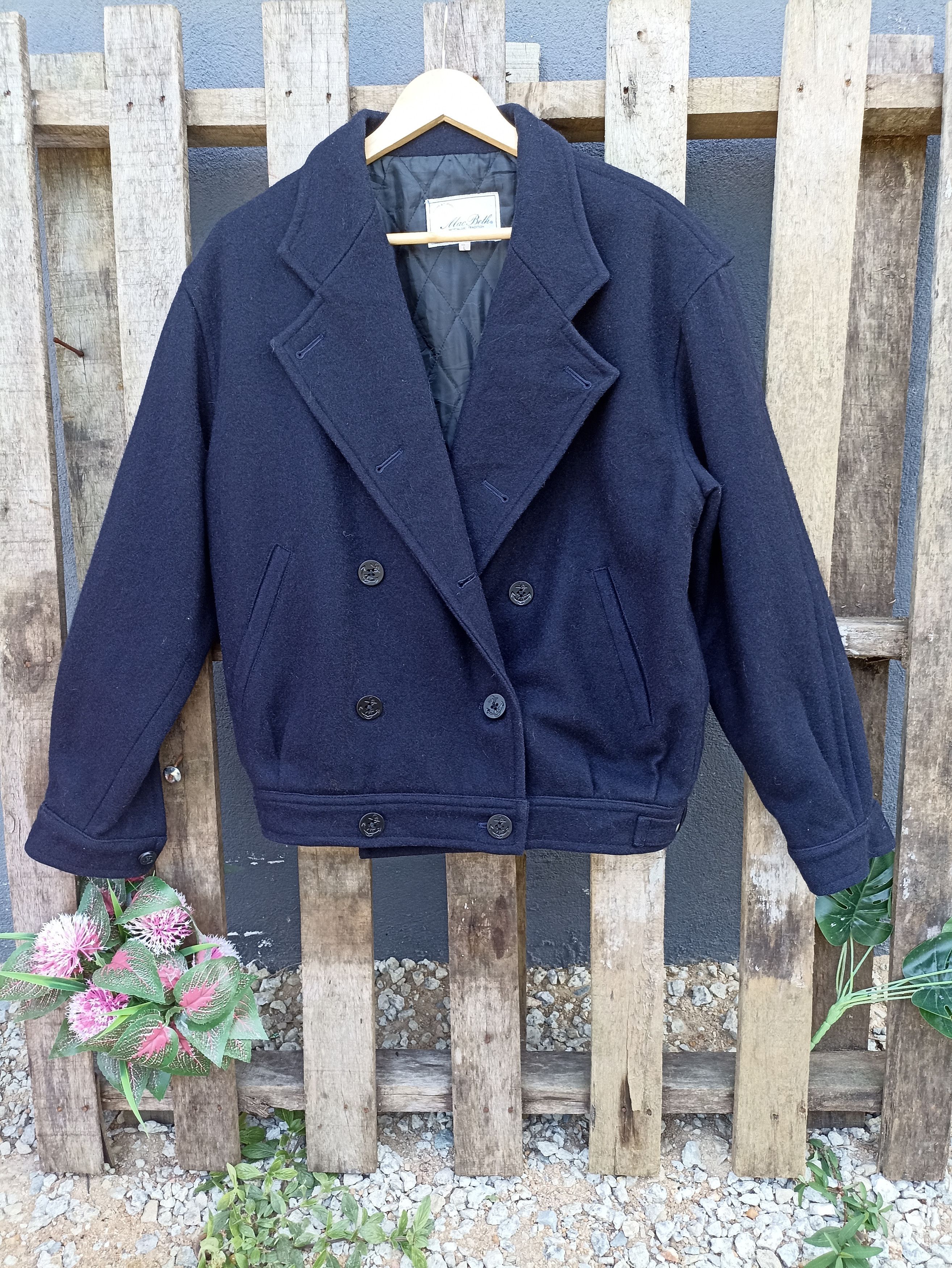image of Macbeth Wool Bomber Cardigan Style in Dark Blue, Men's (Size Medium)