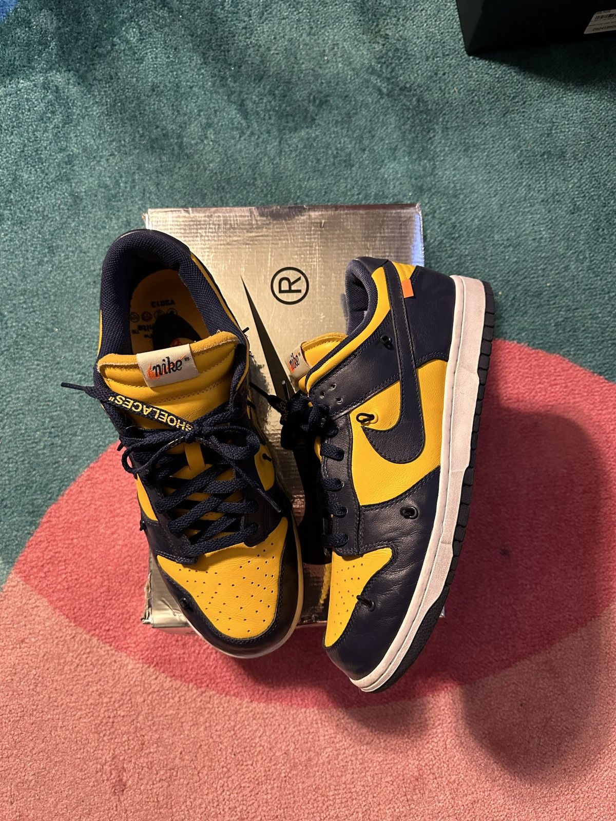 Nike × Off-White Off White Nike Dunk Low University Gold Navy ( Michigan ) Size US 11 / EU 44 - 1 Thumbnail