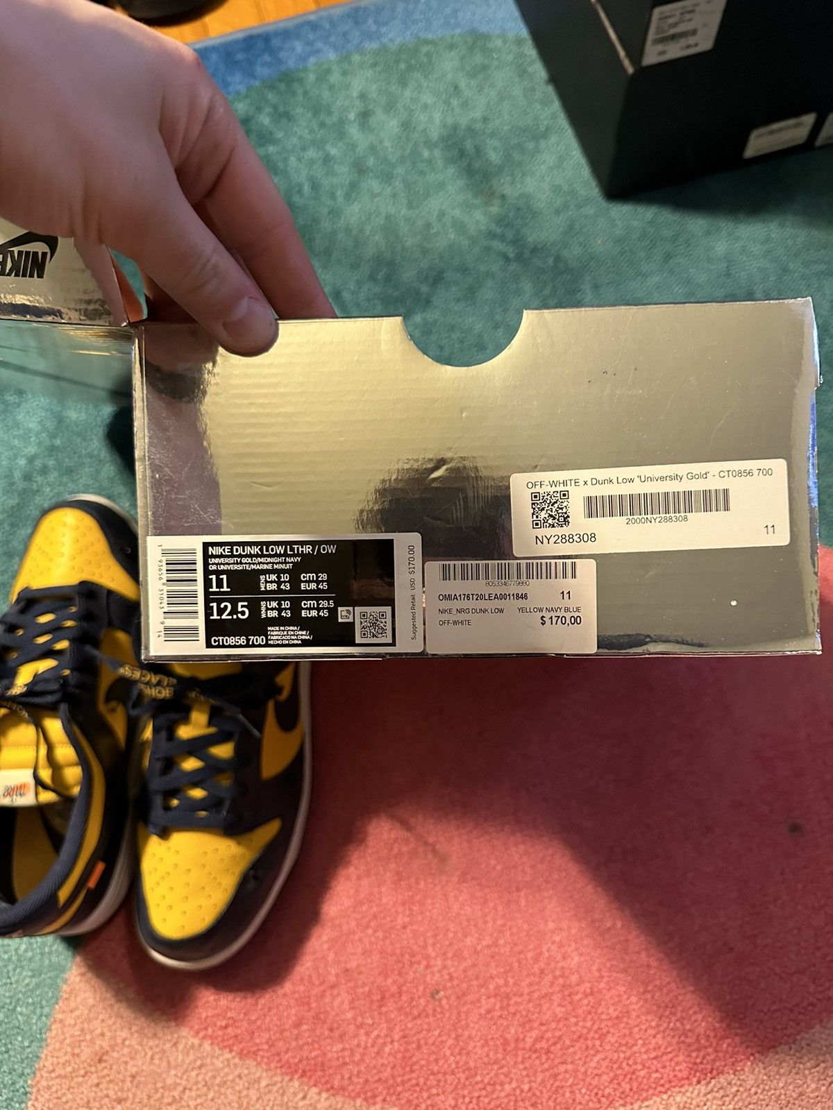 Nike × Off-White Off White Nike Dunk Low University Gold Navy ( Michigan ) Size US 11 / EU 44 - 11 Thumbnail
