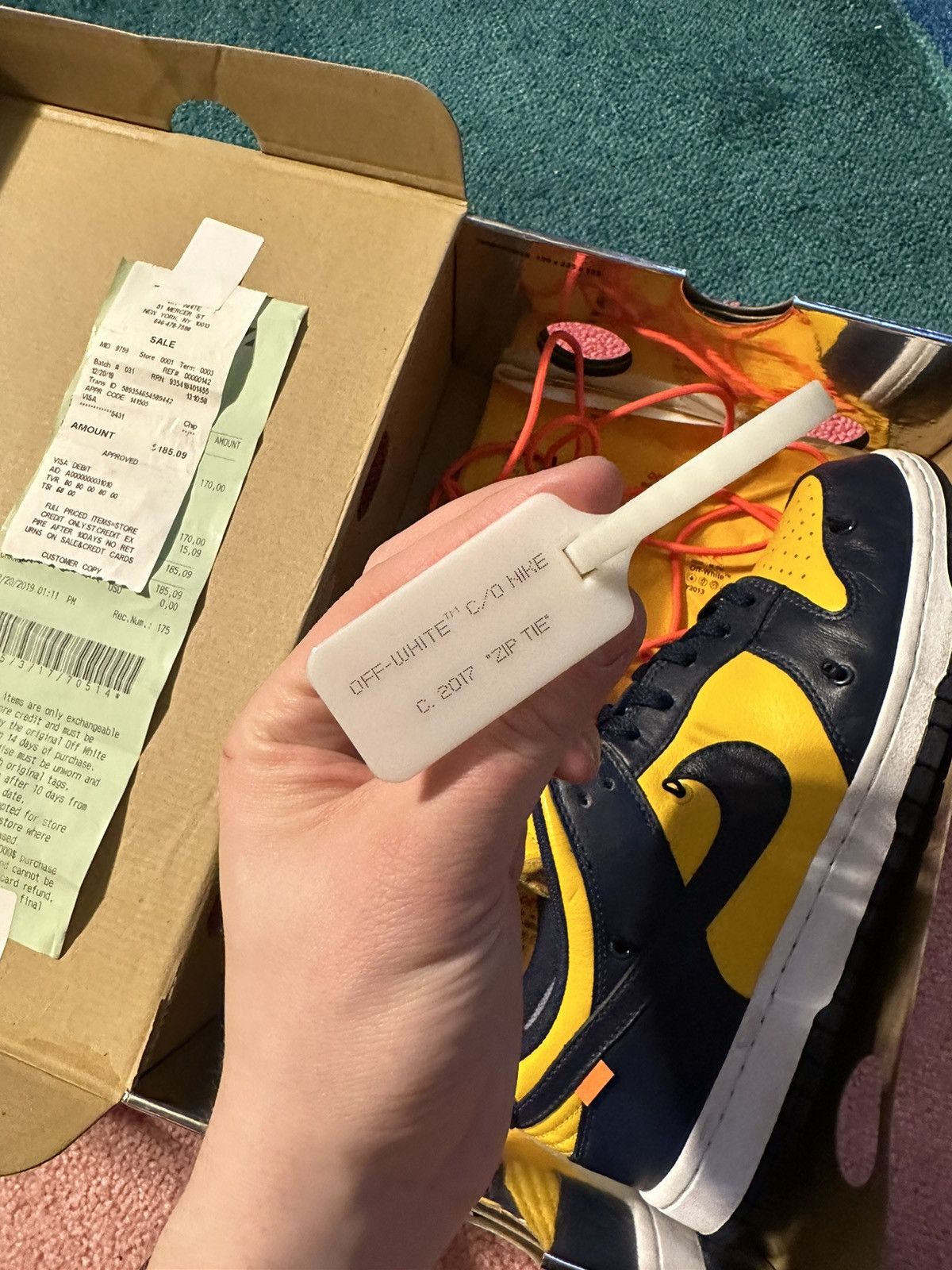 Nike × Off-White Off White Nike Dunk Low University Gold Navy ( Michigan ) Size US 11 / EU 44 - 12 Thumbnail