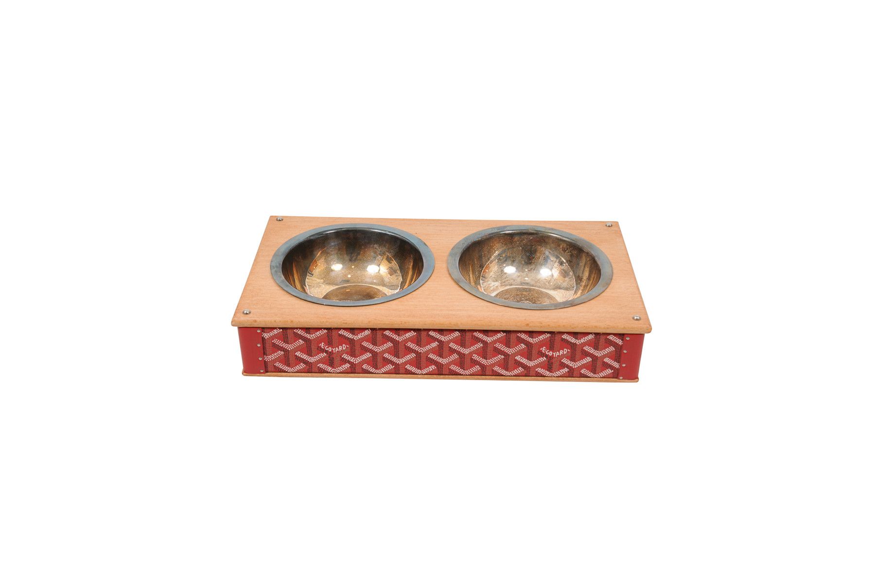 image of Goyard Edmond Double Dog Cat Bowl Hard Sided Trunk Disco in Red, Men's