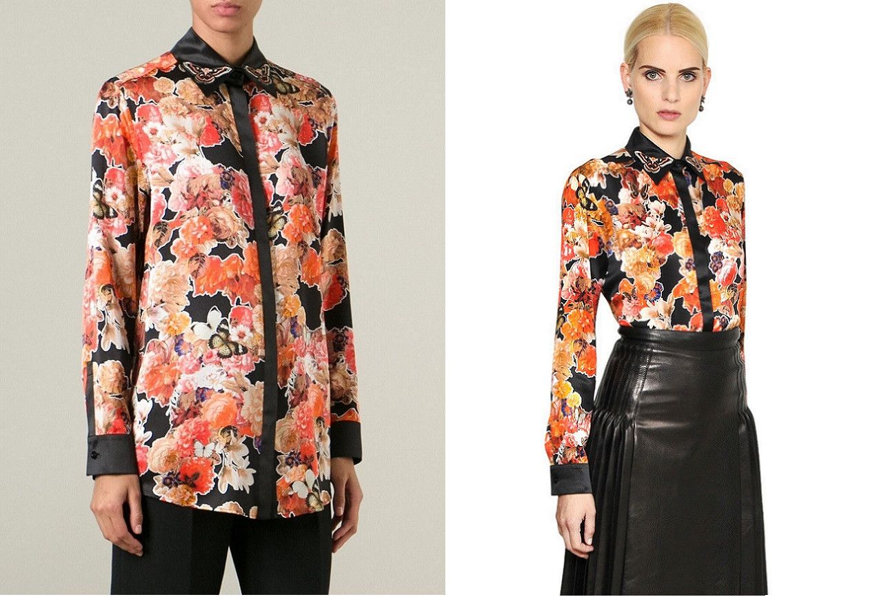 Givenchy $1190 Givenchy Women's Floral Butterfly Silk Satin Shirt Size S / US 4 / IT 40 - 3 Thumbnail