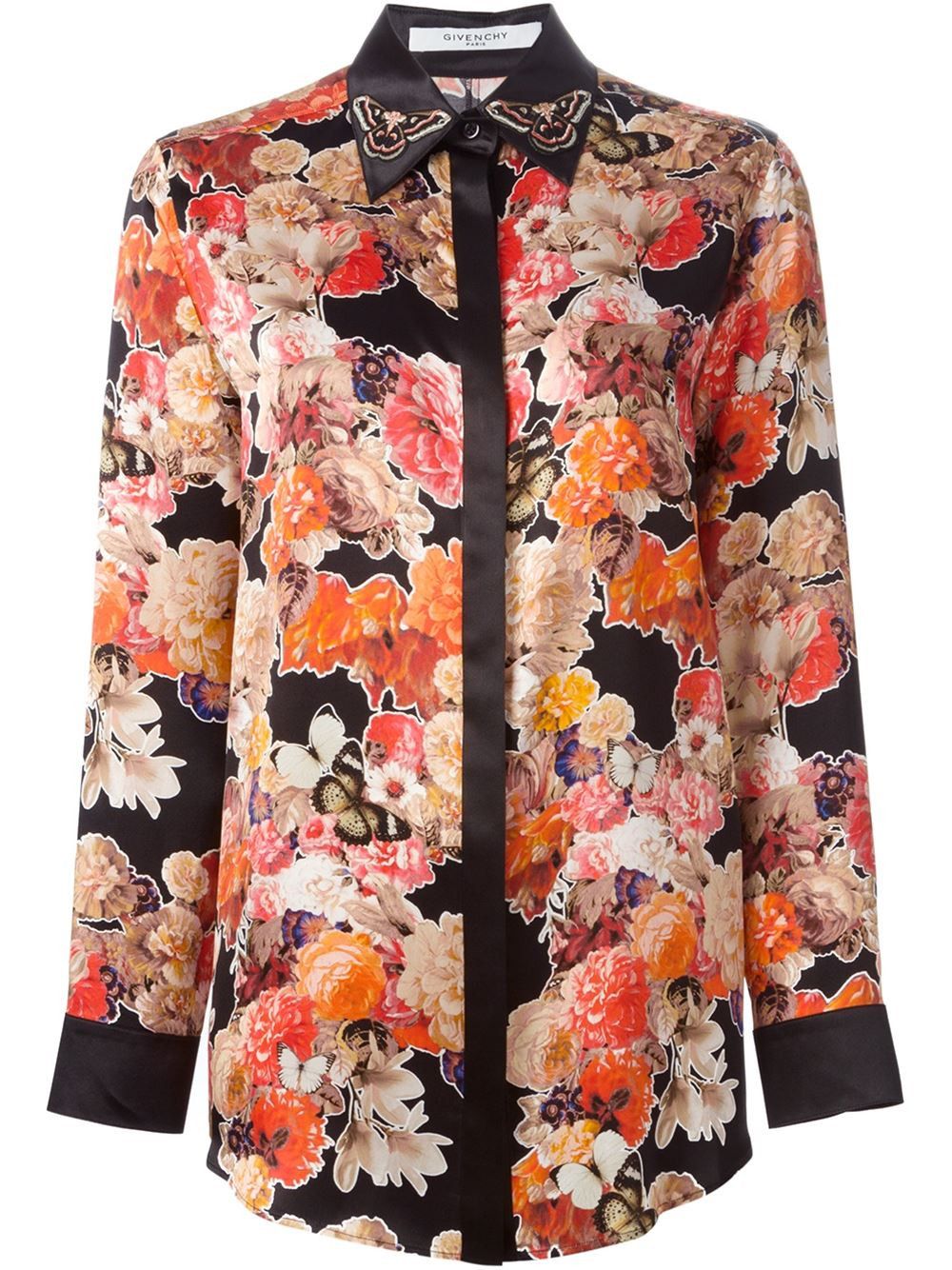 Givenchy $1190 Givenchy Women's Floral Butterfly Silk Satin Shirt Size S / US 4 / IT 40 - 2 Thumbnail