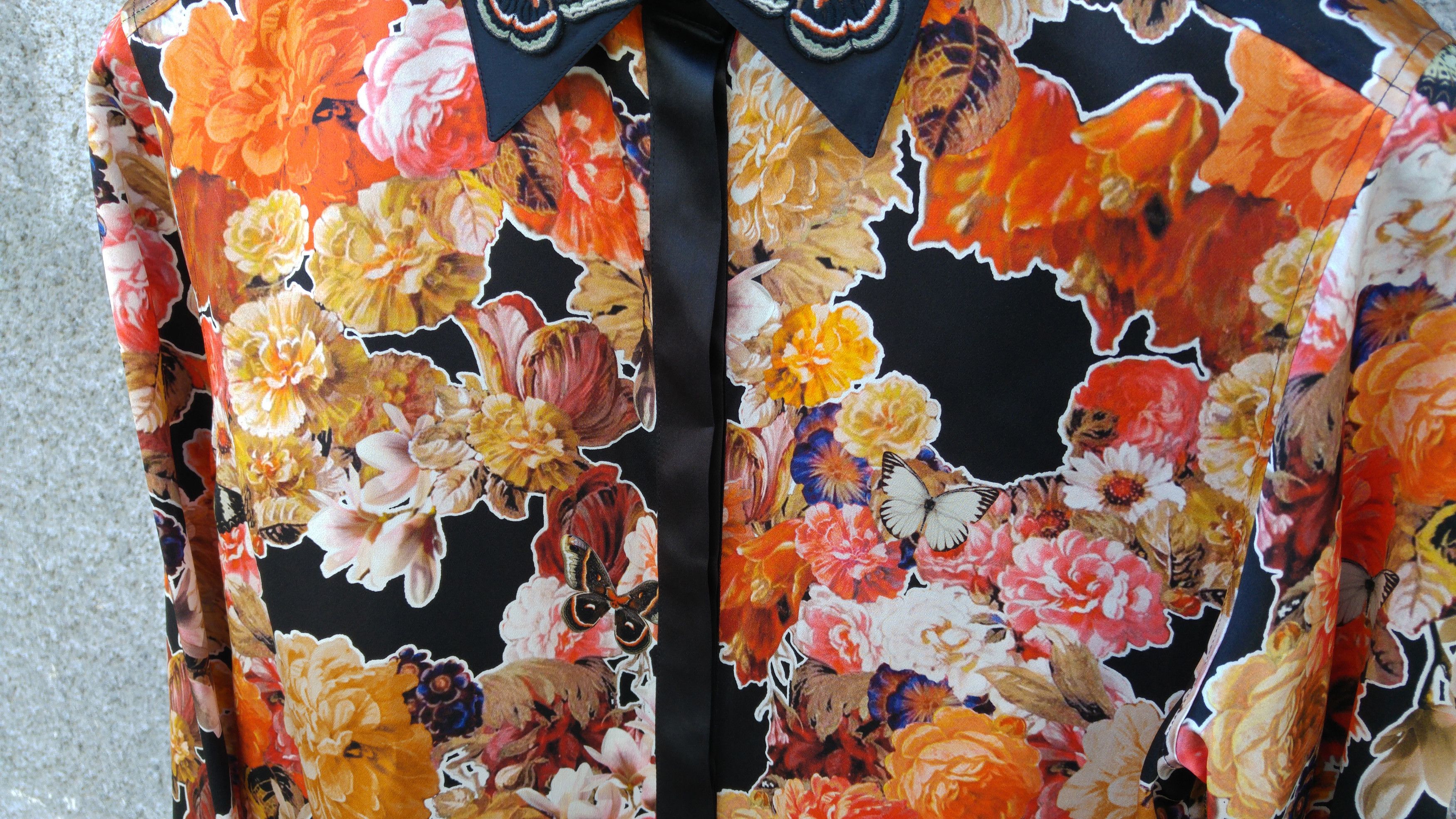 Givenchy $1190 Givenchy Women's Floral Butterfly Silk Satin Shirt Size S / US 4 / IT 40 - 7 Thumbnail