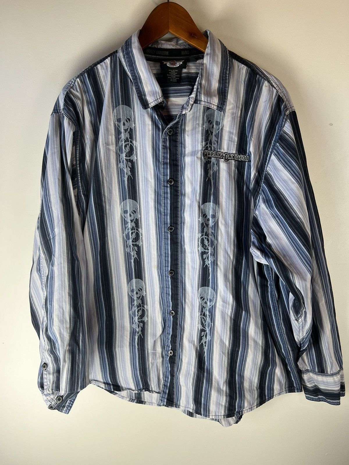Harley Davidson Y2k Harley davidson pinstripe skulls button up shirt Size US XL / EU 56 / 4 - 1 Thumbnail