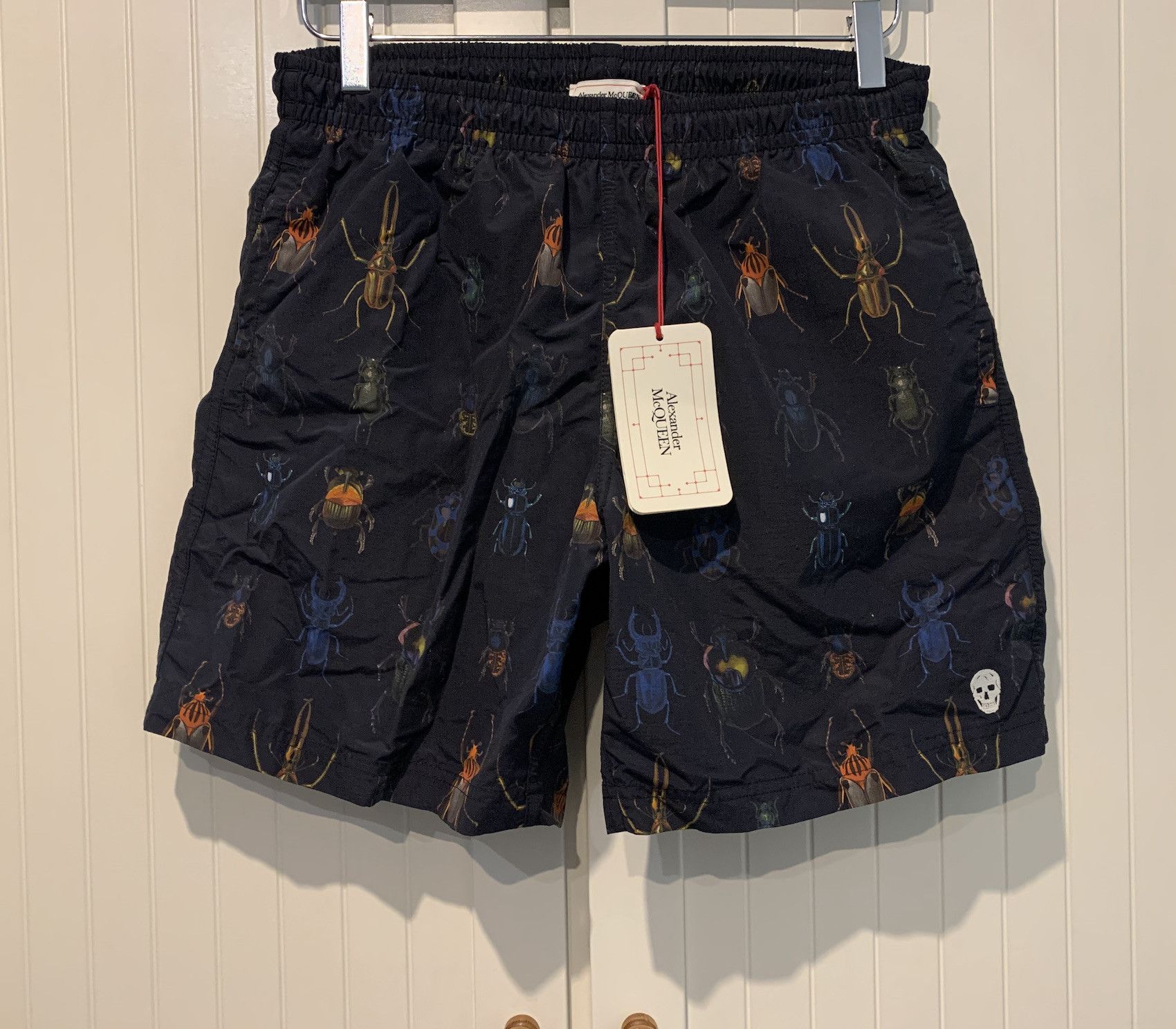 image of Alexander Mcqueen Fw'19 Swim Shorts Beetle Print in Navy, Men's (Size 30)