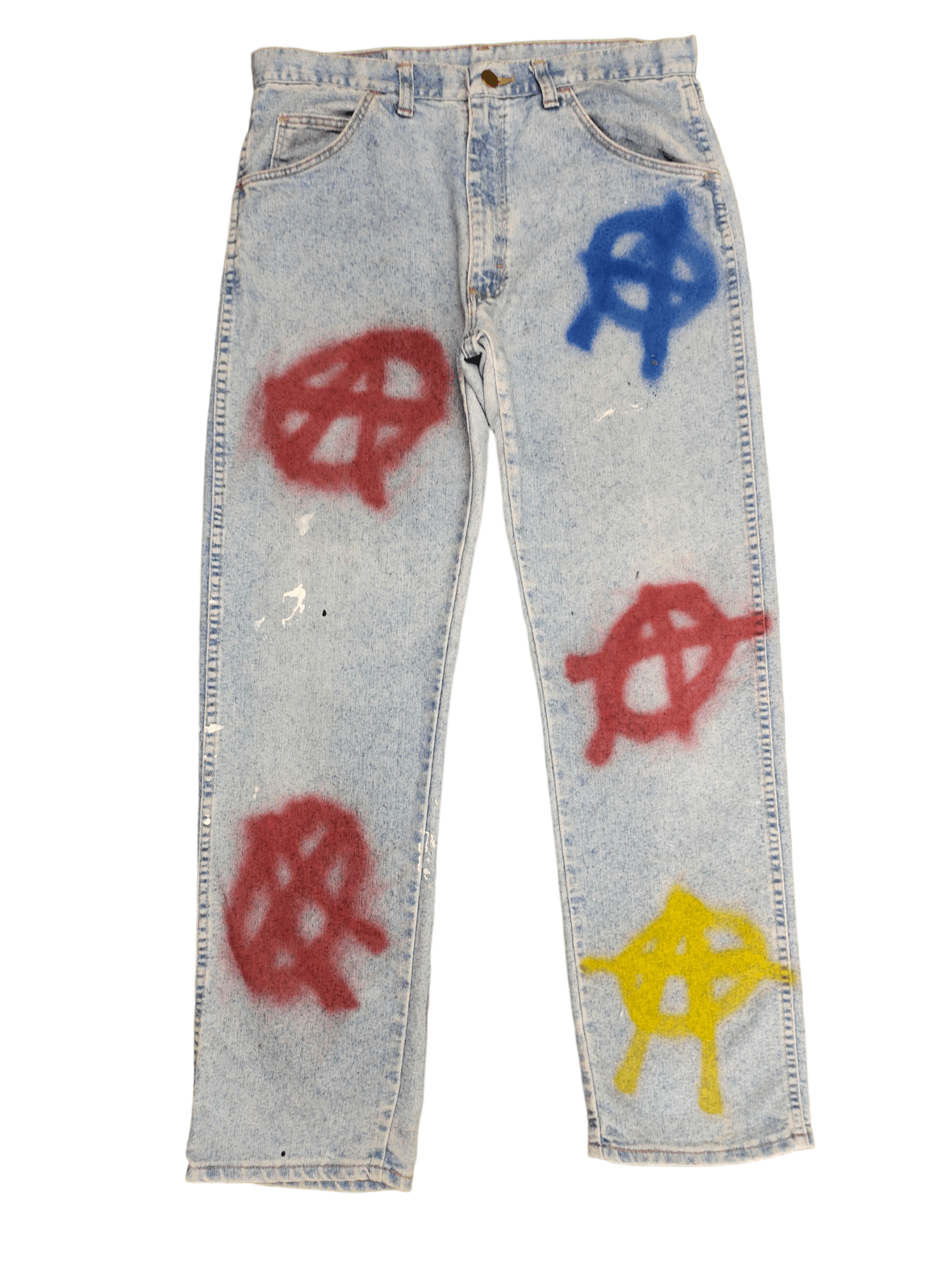 Wrangler Vintage 80s Wrangler X Anarchy Punk Logo Denim Pants Size US 31 - 1 Thumbnail