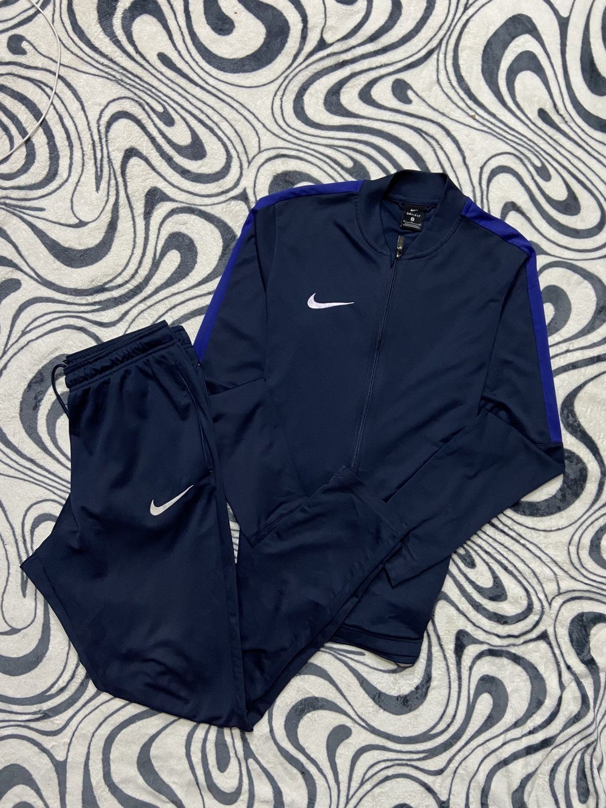 image of Nike Mens Track Suit Jacket + Pants Dri Fit Y2K Drill in Blue (Size 32)