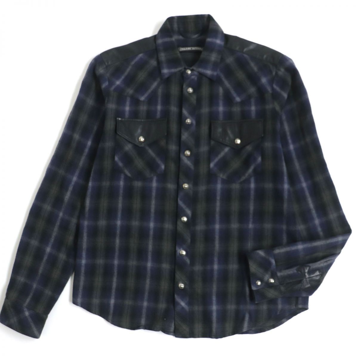 image of Chrome Hearts Flare Cutoff Flannel in Blue, Men's (Size Large)