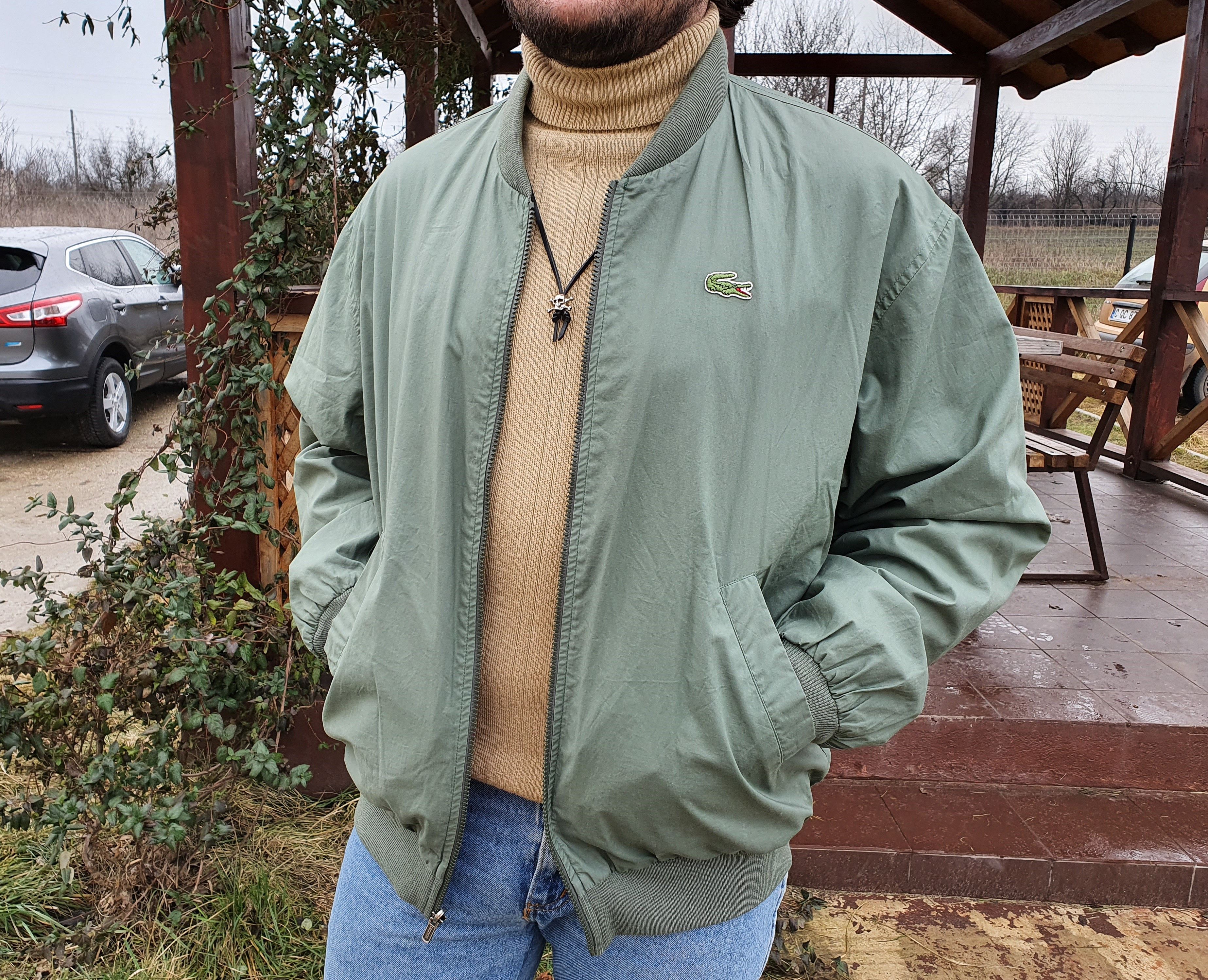 Lacoste × Vintage 90s Lacoste 2in1 Jacket Plaid Olive Reversible Rare Bomber Size US L / EU 52-54 / 3 - 6 Thumbnail