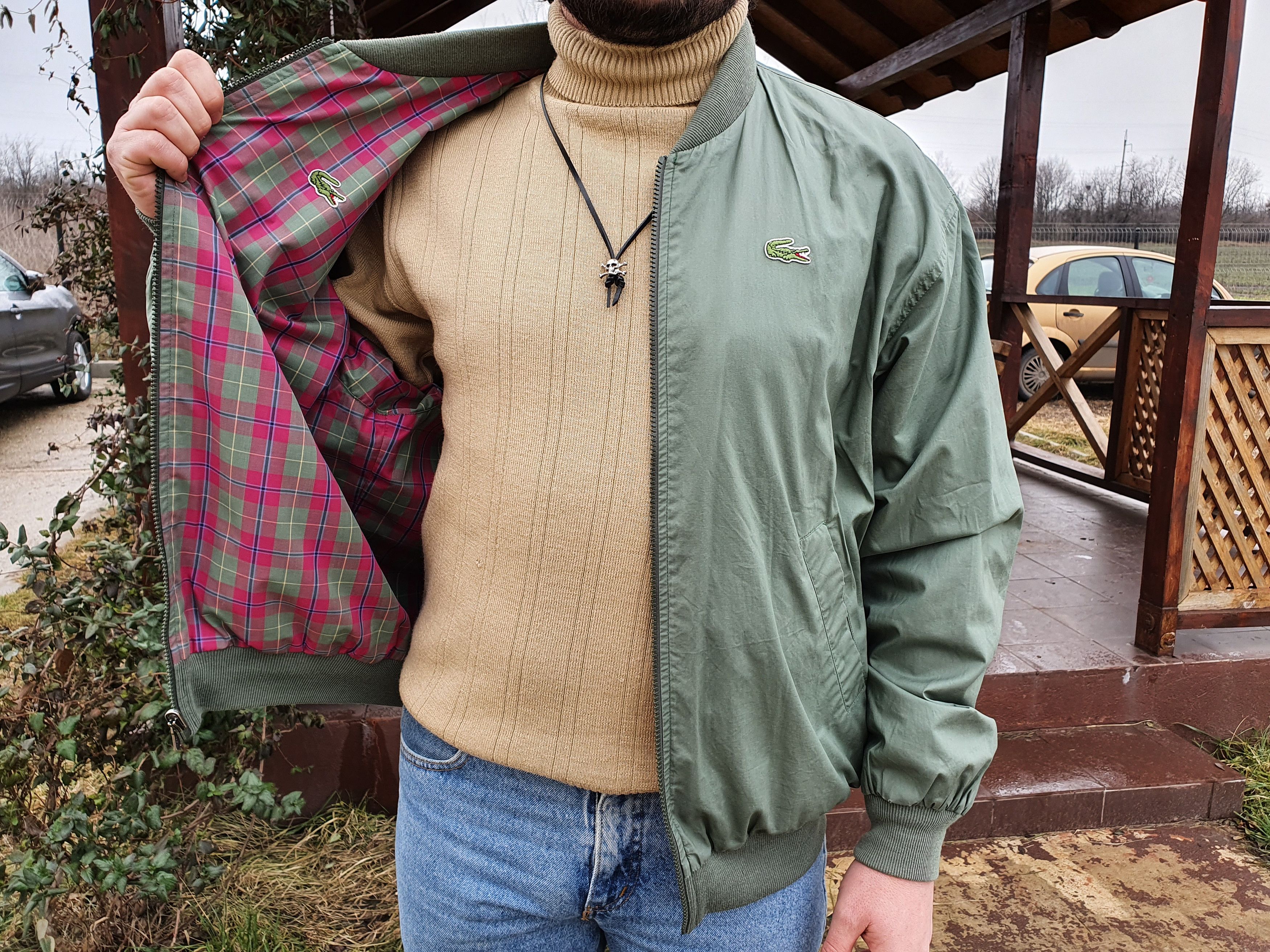 Lacoste × Vintage 90s Lacoste 2in1 Jacket Plaid Olive Reversible Rare Bomber Size US L / EU 52-54 / 3 - 4 Thumbnail
