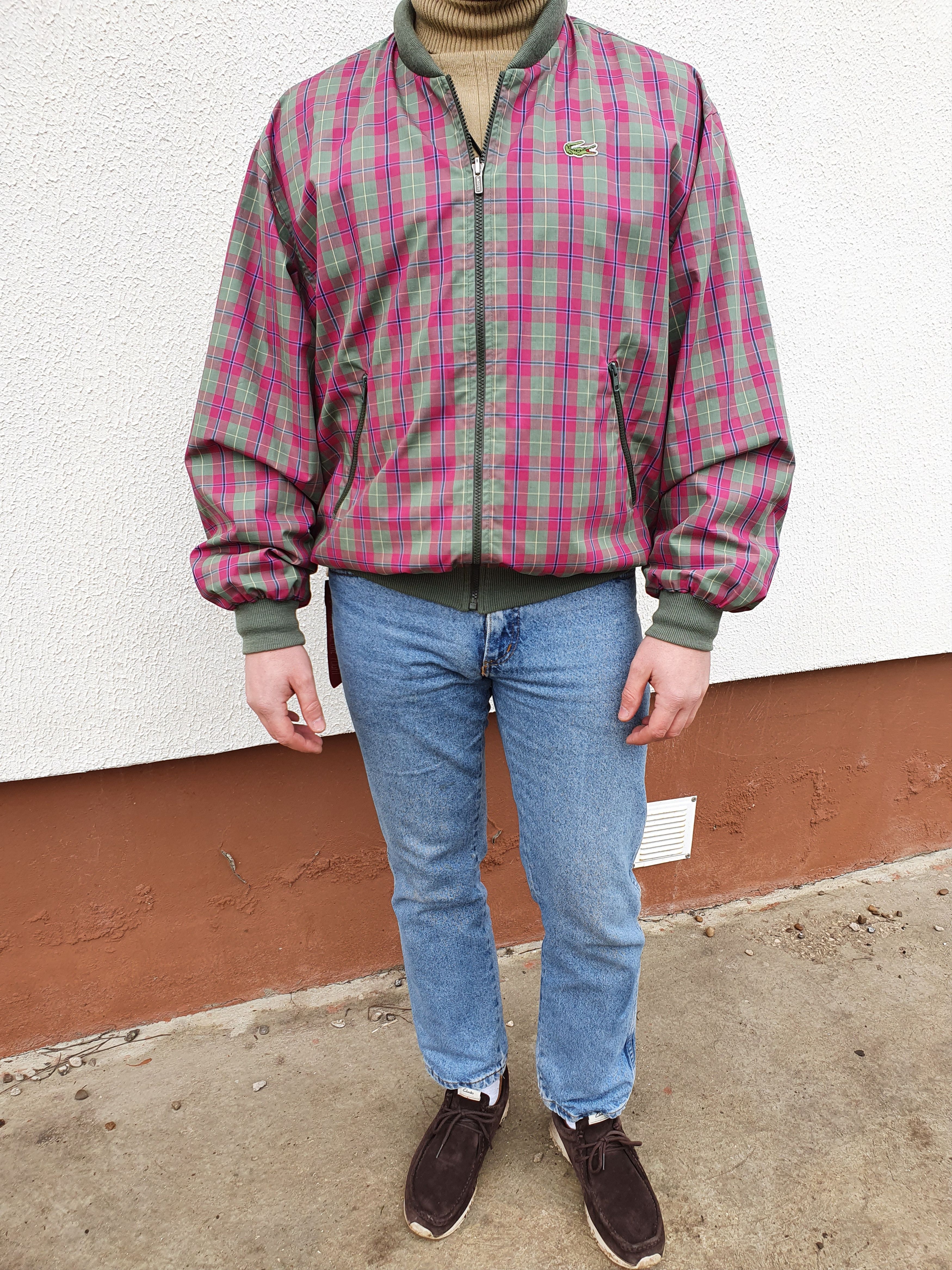 Lacoste × Vintage 90s Lacoste 2in1 Jacket Plaid Olive Reversible Rare Bomber Size US L / EU 52-54 / 3 - 8 Thumbnail