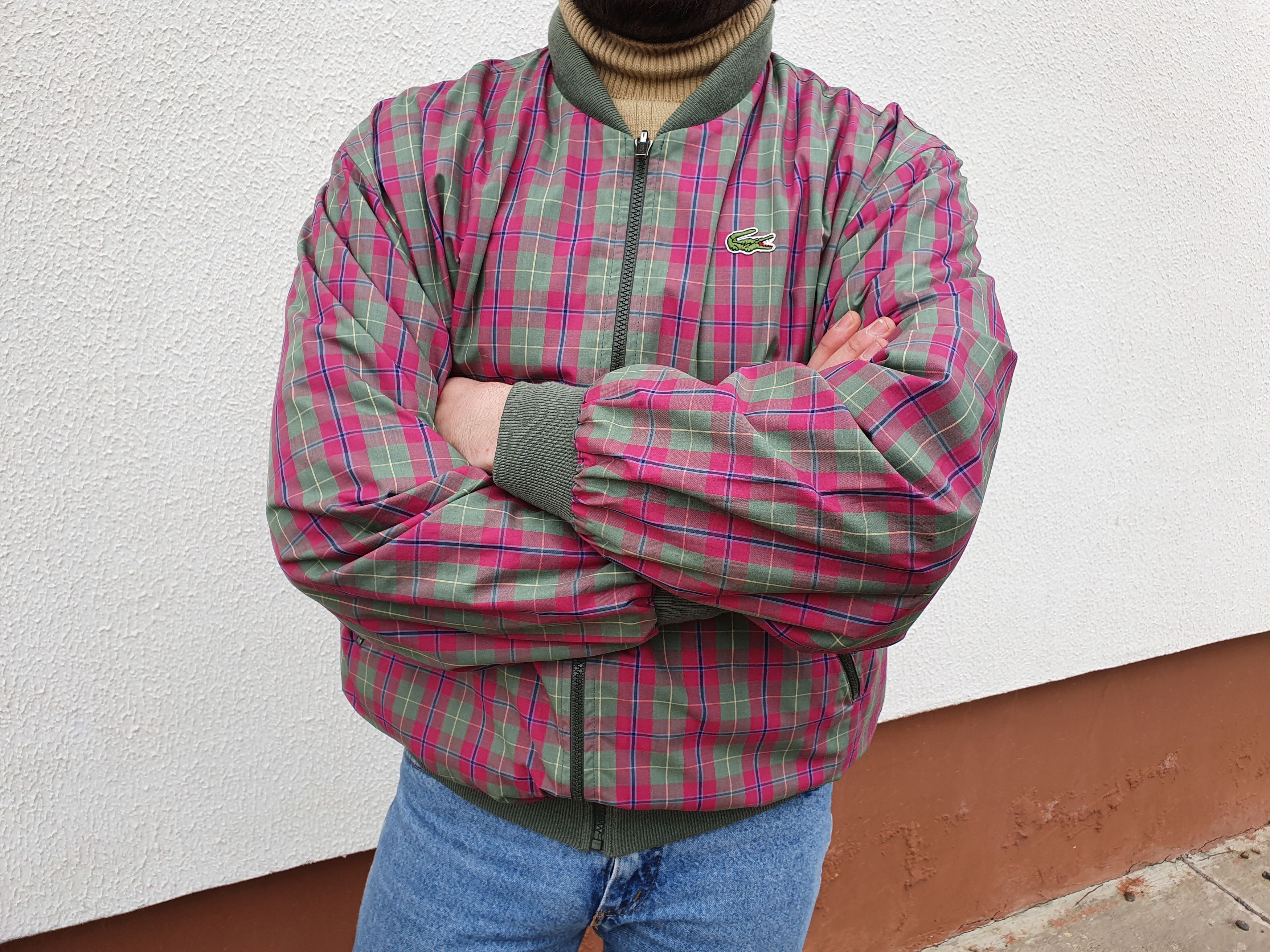 Lacoste × Vintage 90s Lacoste 2in1 Jacket Plaid Olive Reversible Rare Bomber Size US L / EU 52-54 / 3 - 2 Thumbnail