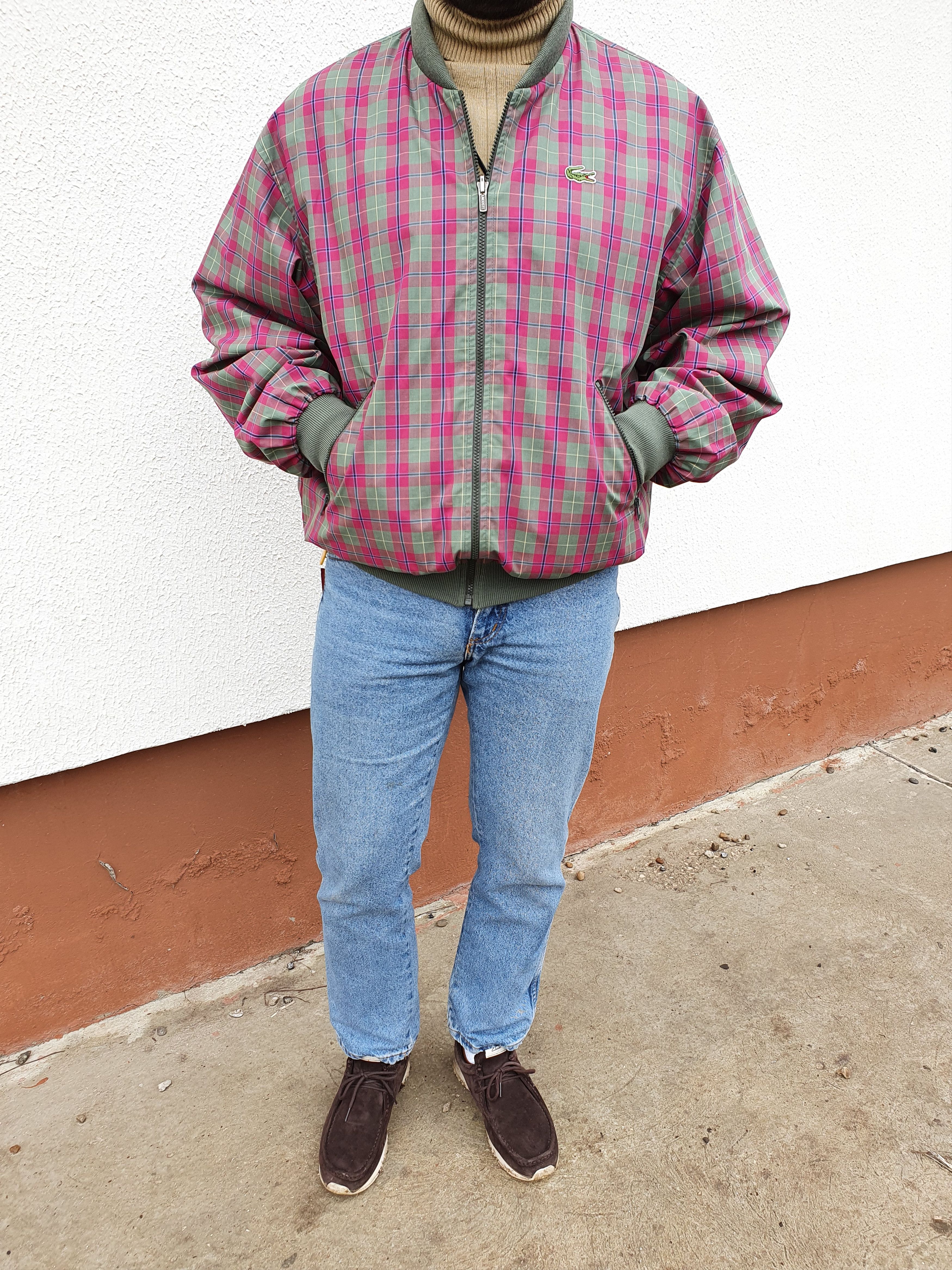 Lacoste × Vintage 90s Lacoste 2in1 Jacket Plaid Olive Reversible Rare Bomber Size US L / EU 52-54 / 3 - 7 Thumbnail