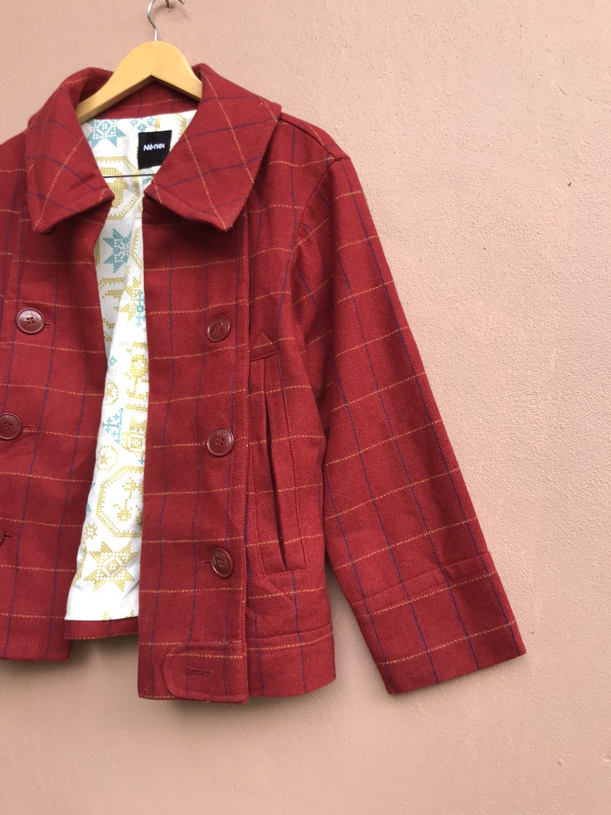 Issey Miyake × Ne-Net Ne-Net by Issey Miyake Red Checkered Wool Cropped Jacket Size US S / EU 44-46 / 1 - 5 Thumbnail